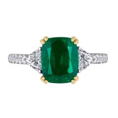 Emilio Jewelry 3.15 Carat Emerald Diamond Ring Set in Platinum