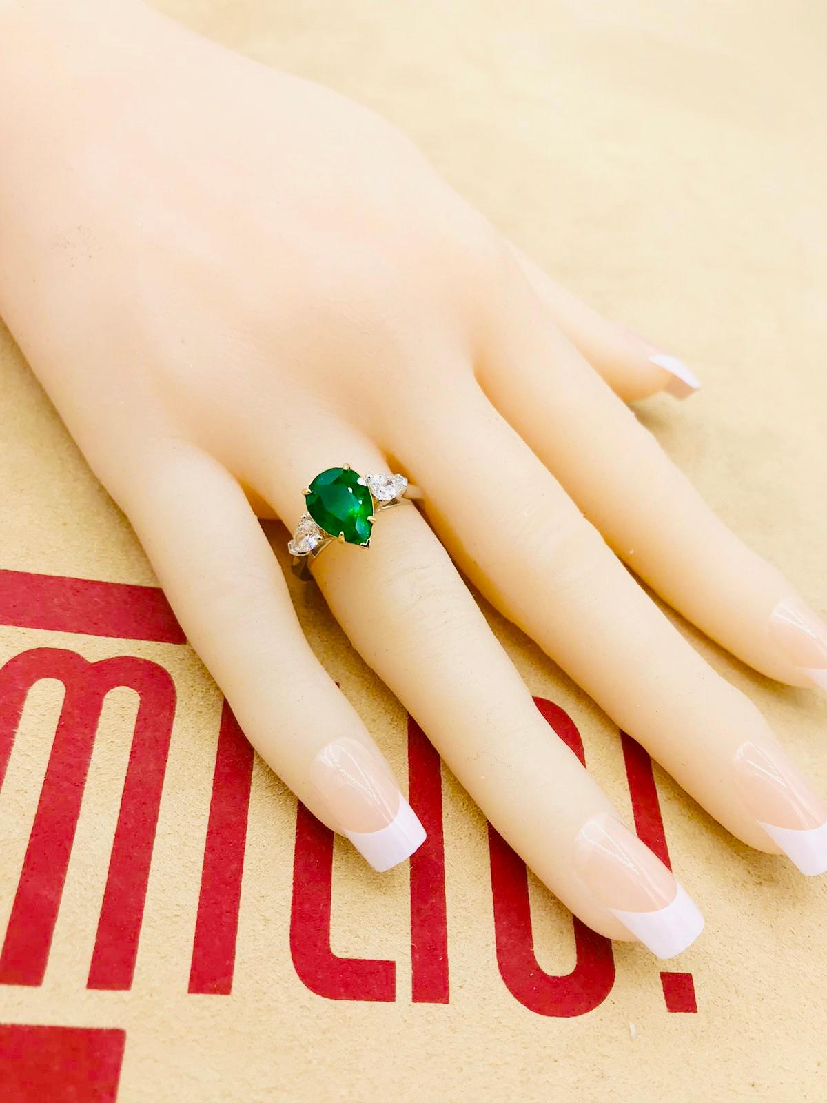 Pear Cut Emilio Jewelry 3.20 Carat Pear Shape Emerald Diamond Ring