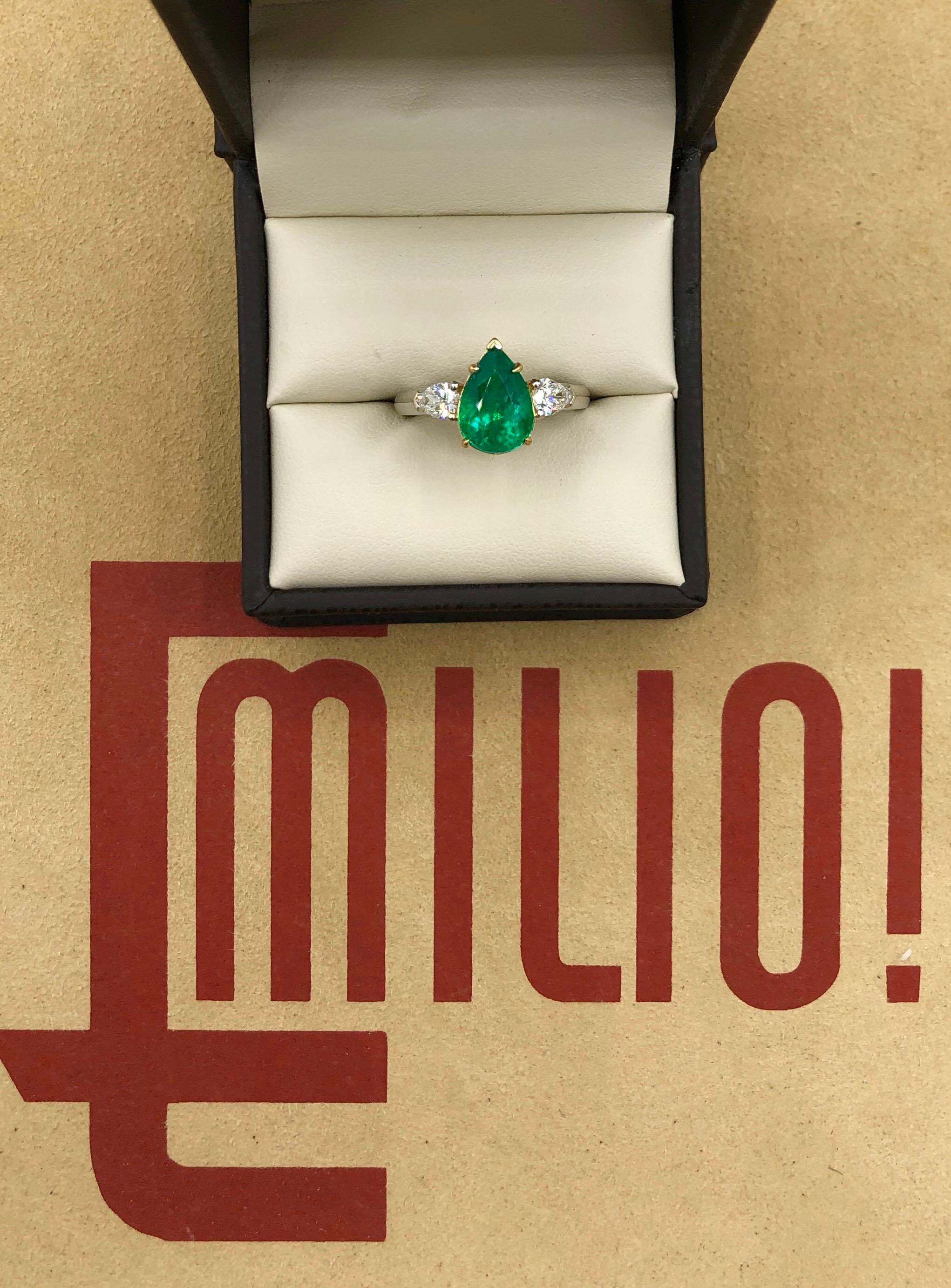 Emilio Jewelry 3,27 Karat zertifizierter kolumbianischer Vivid Green Emerald Diamantring im Zustand „Neu“ im Angebot in New York, NY
