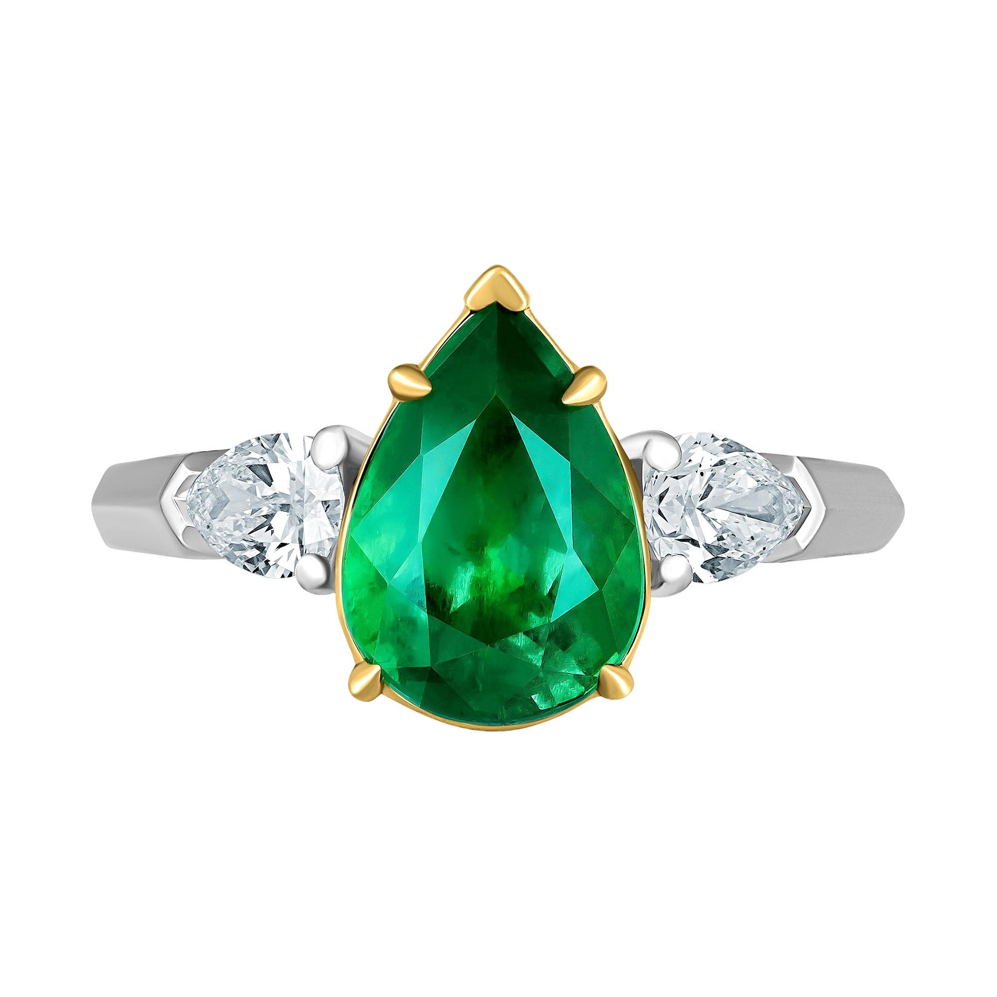 Emilio Jewelry 3.27 Carat Certified Colombian Vivid Green Emerald Diamond Ring For Sale