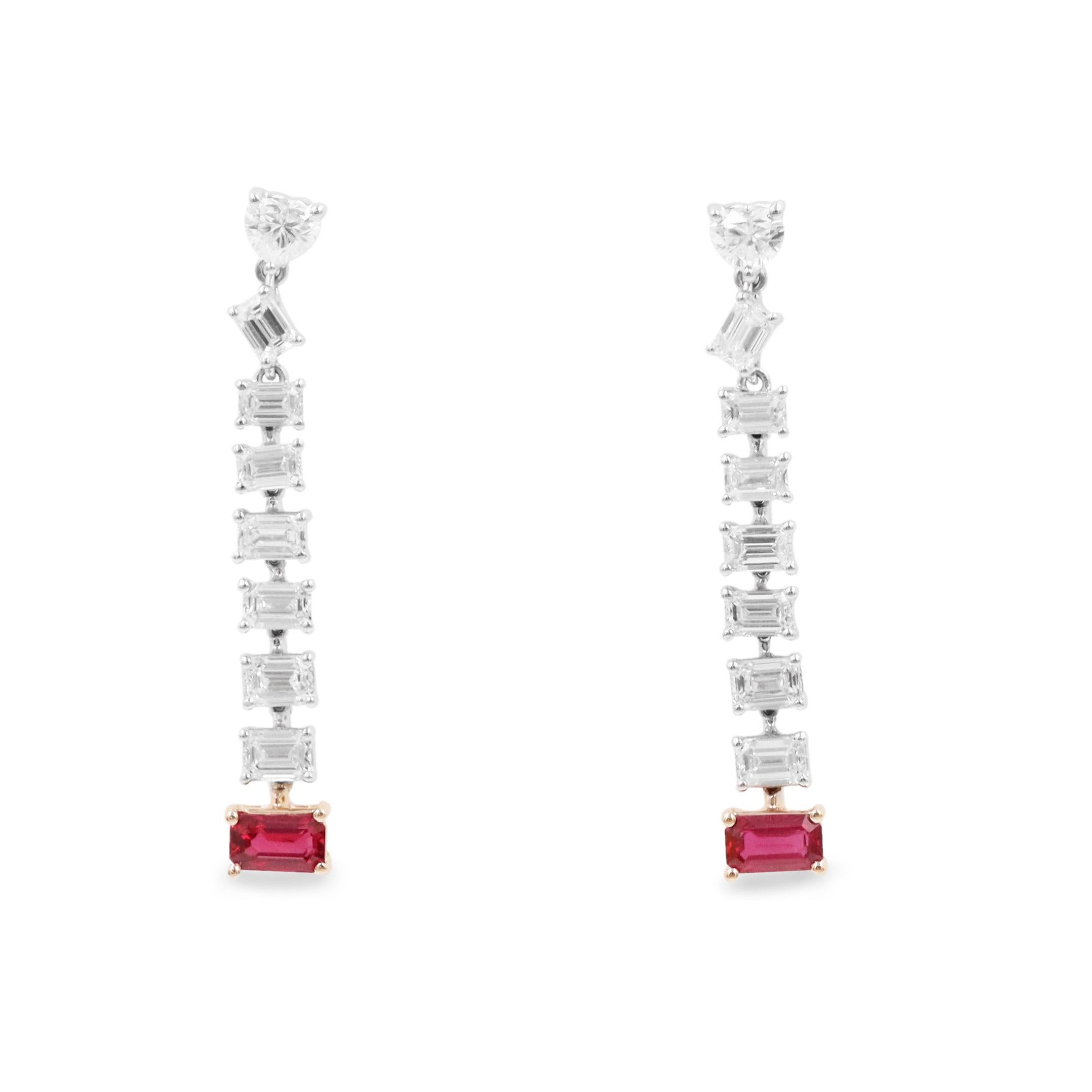 Emerald Cut Emilio Jewelry 3.27 Carat Ruby Diamond Earrings For Sale