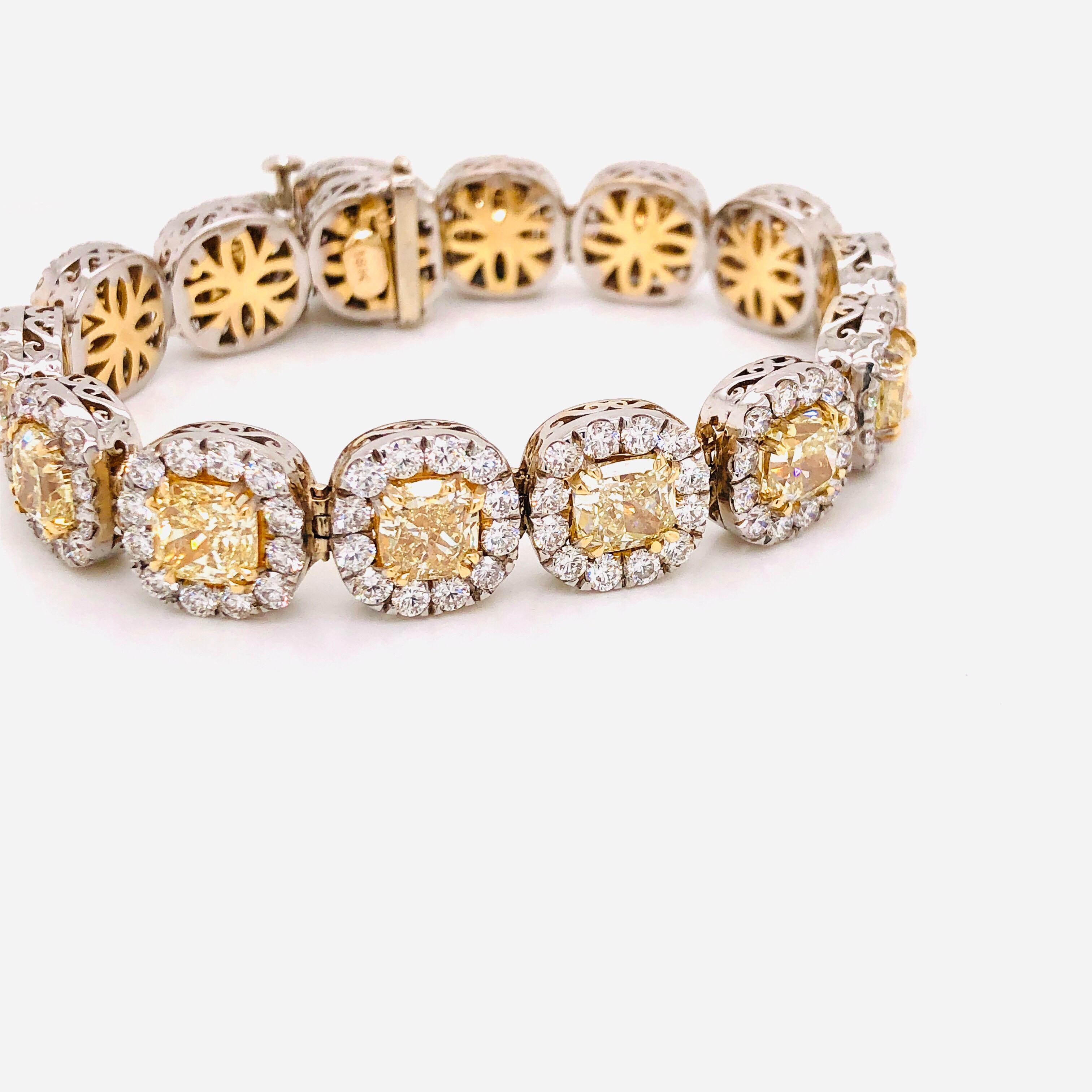 Emilio Jewelry 32,78 Karat gelbes Diamantarmband (Kissenschliff)
