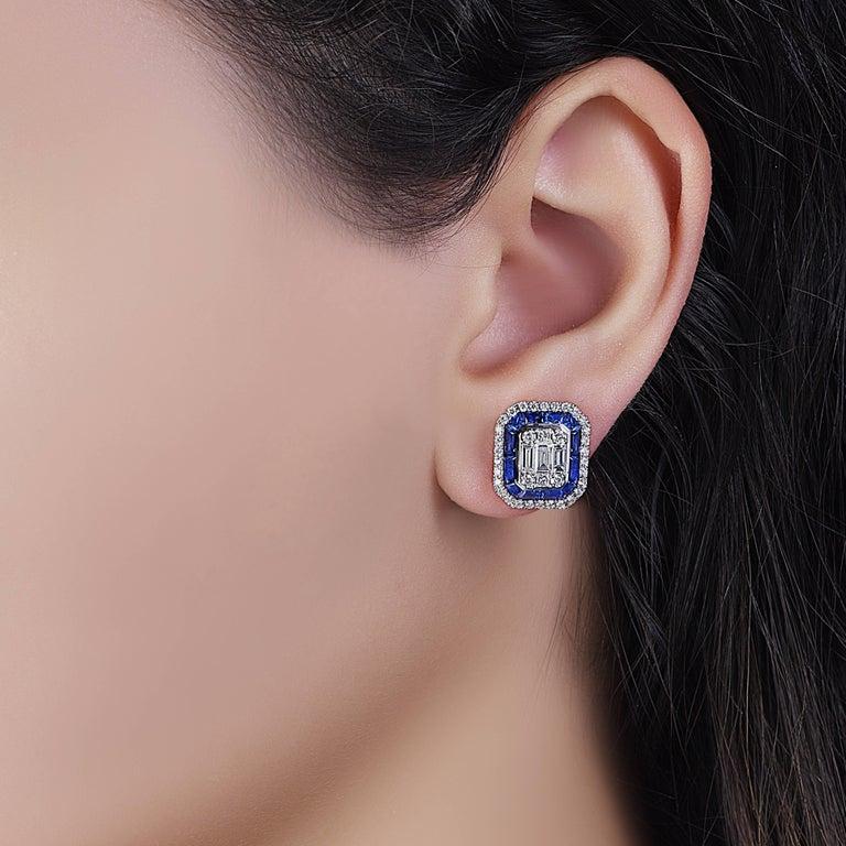 Women's Emilio Jewelry 3.30 Carat Sapphire Diamond Stud Earrings For Sale