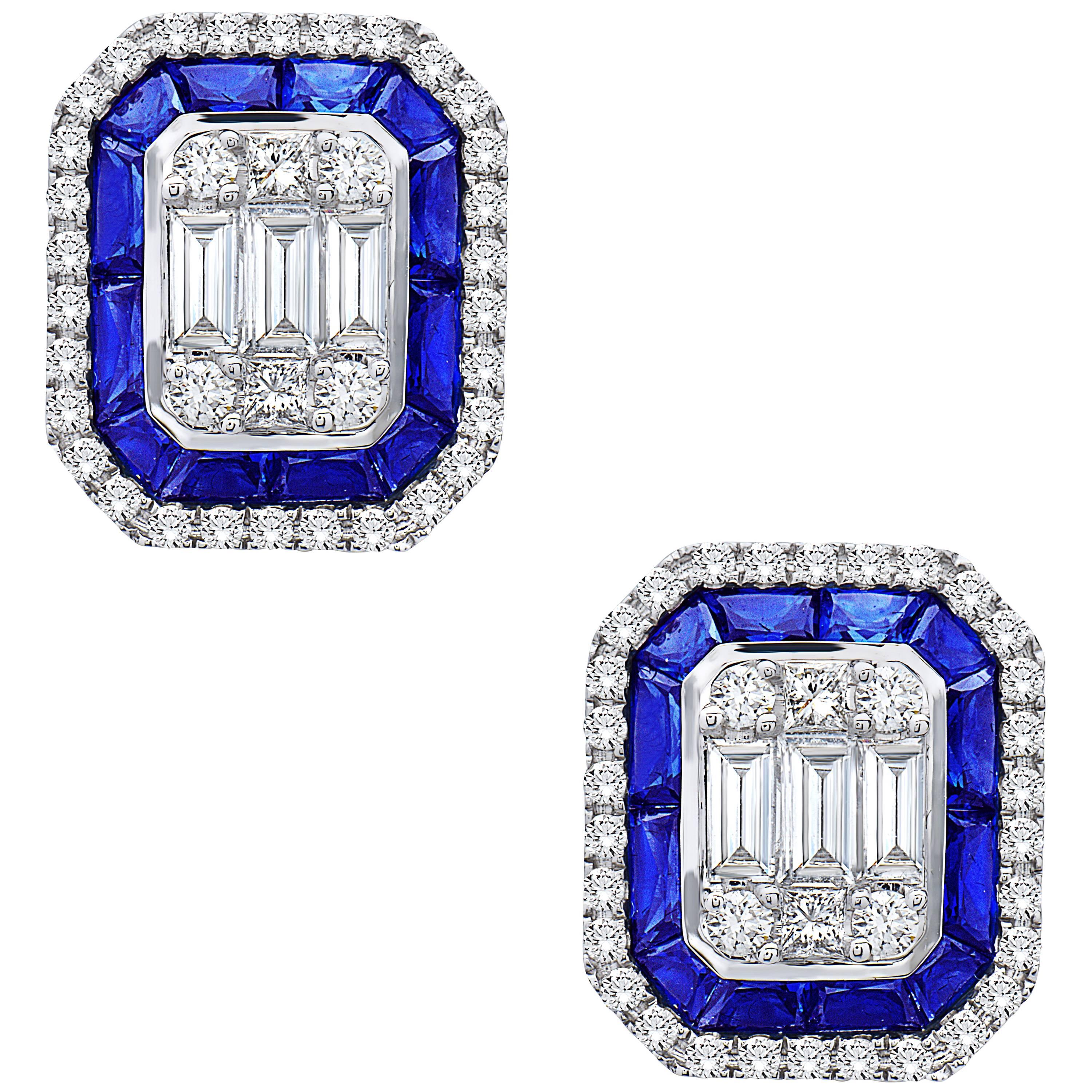 Emilio Jewelry 3.30 Carat Sapphire Diamond Stud Earrings For Sale