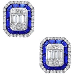 Emilio Jewelry 3.30 Carat Sapphire Diamond Stud Earrings