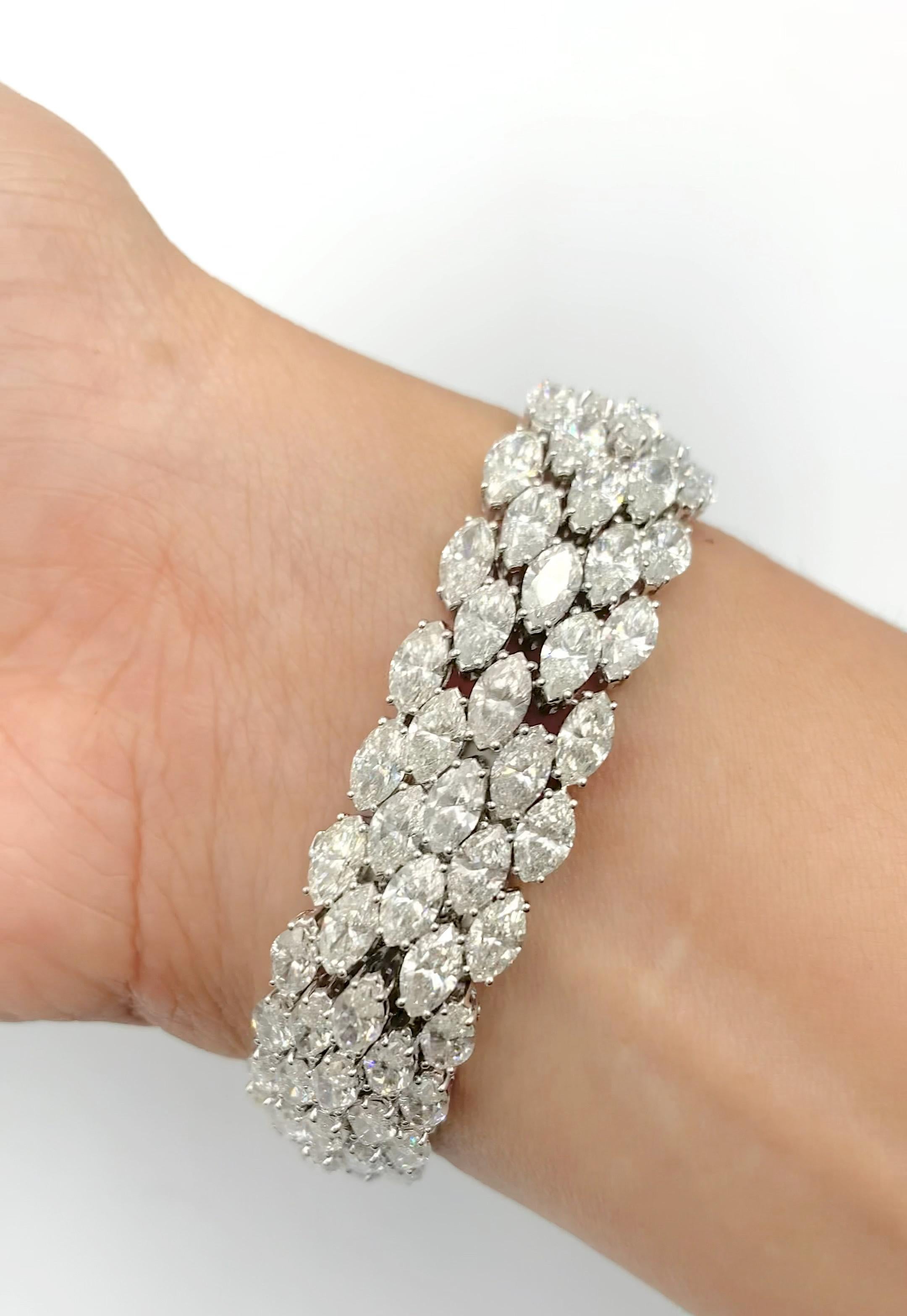 Marquise Cut Emilio Jewelry 34.00 Carat Marquise Diamond Bracelet  For Sale