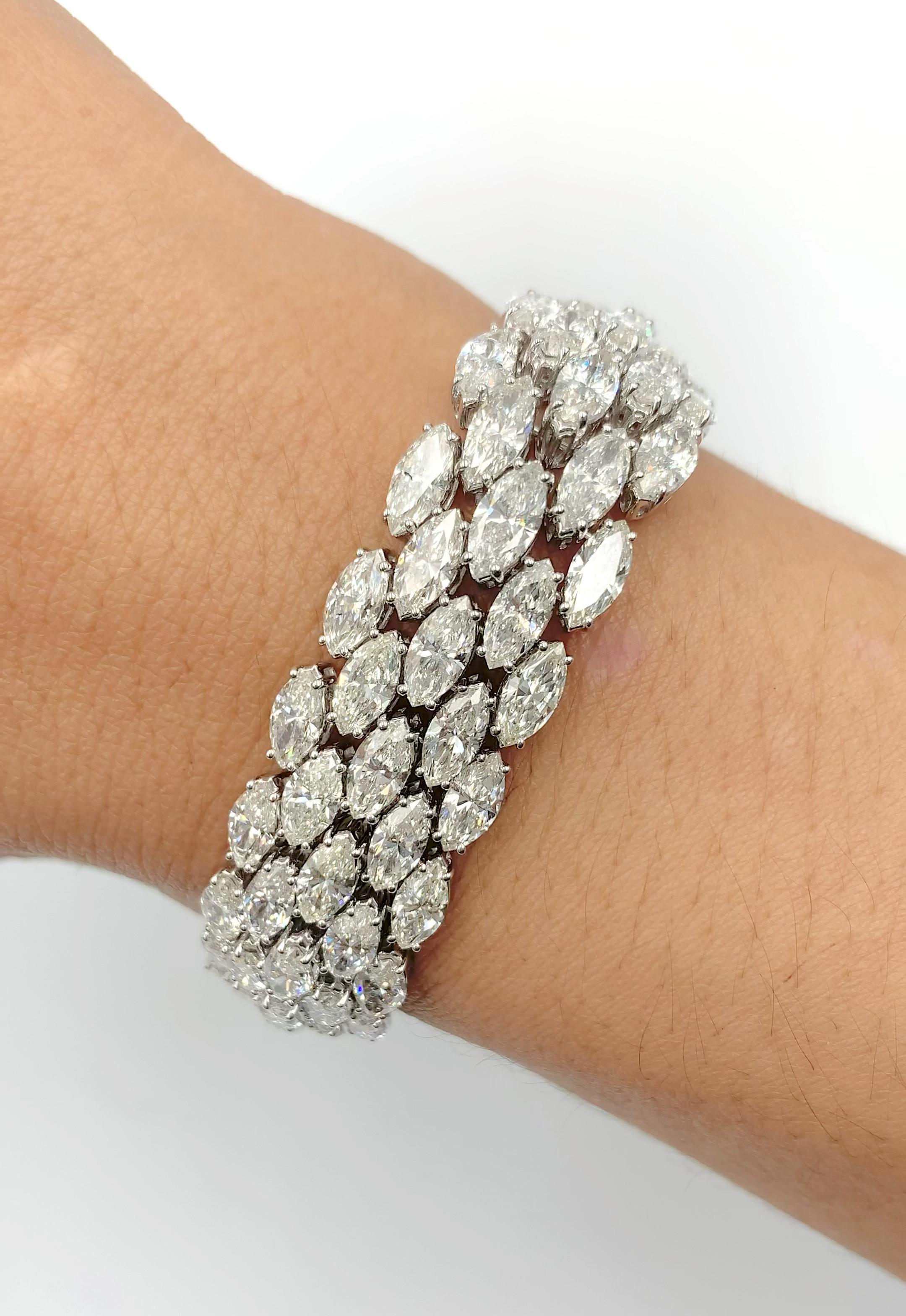 Emilio Jewelry 34.00 Carat Marquise Diamond Bracelet  In New Condition For Sale In New York, NY