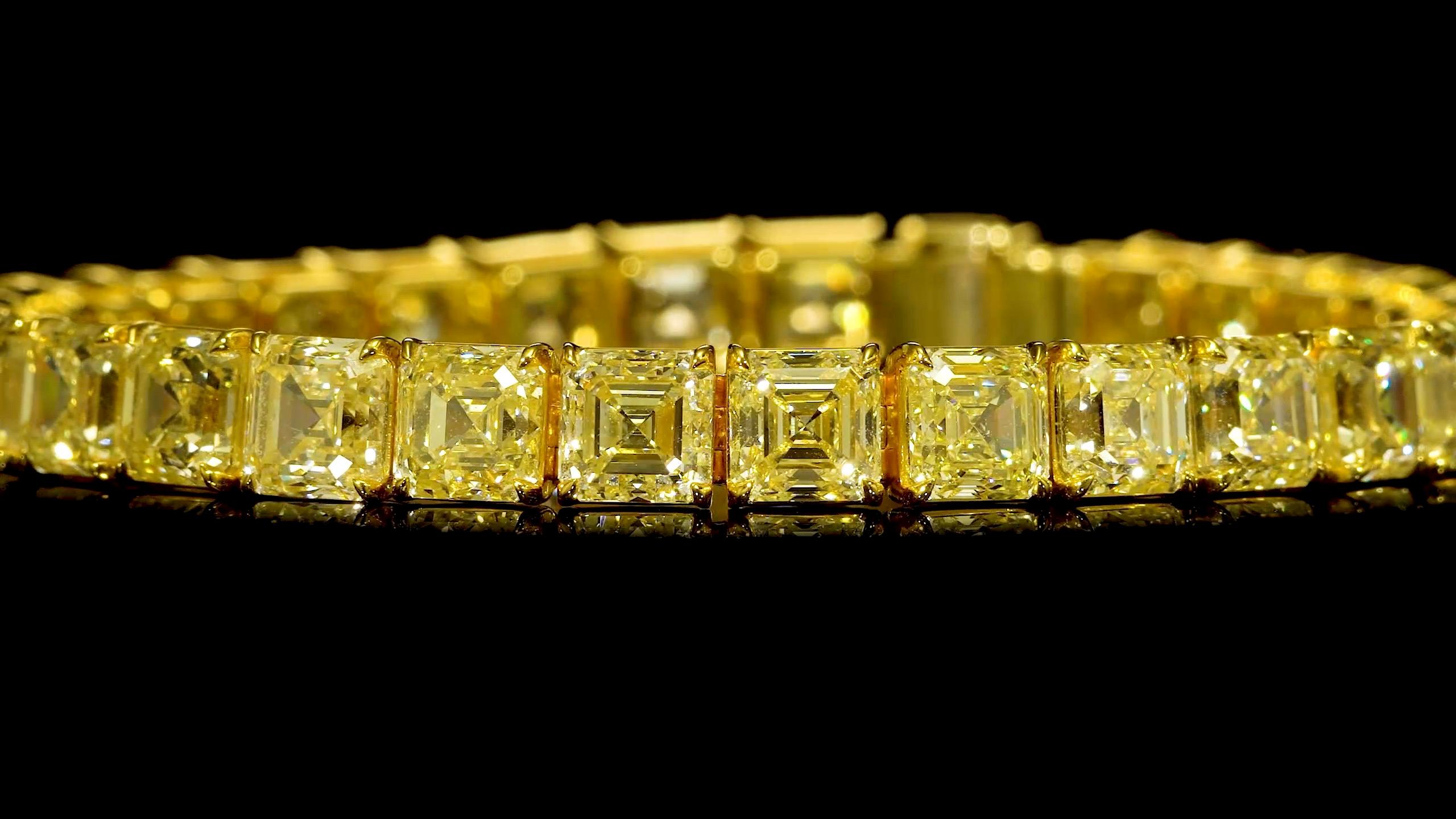 Asscher Cut Emilio Jewelry 34.00 Carat Natural Canary Diamond Bracelet  For Sale