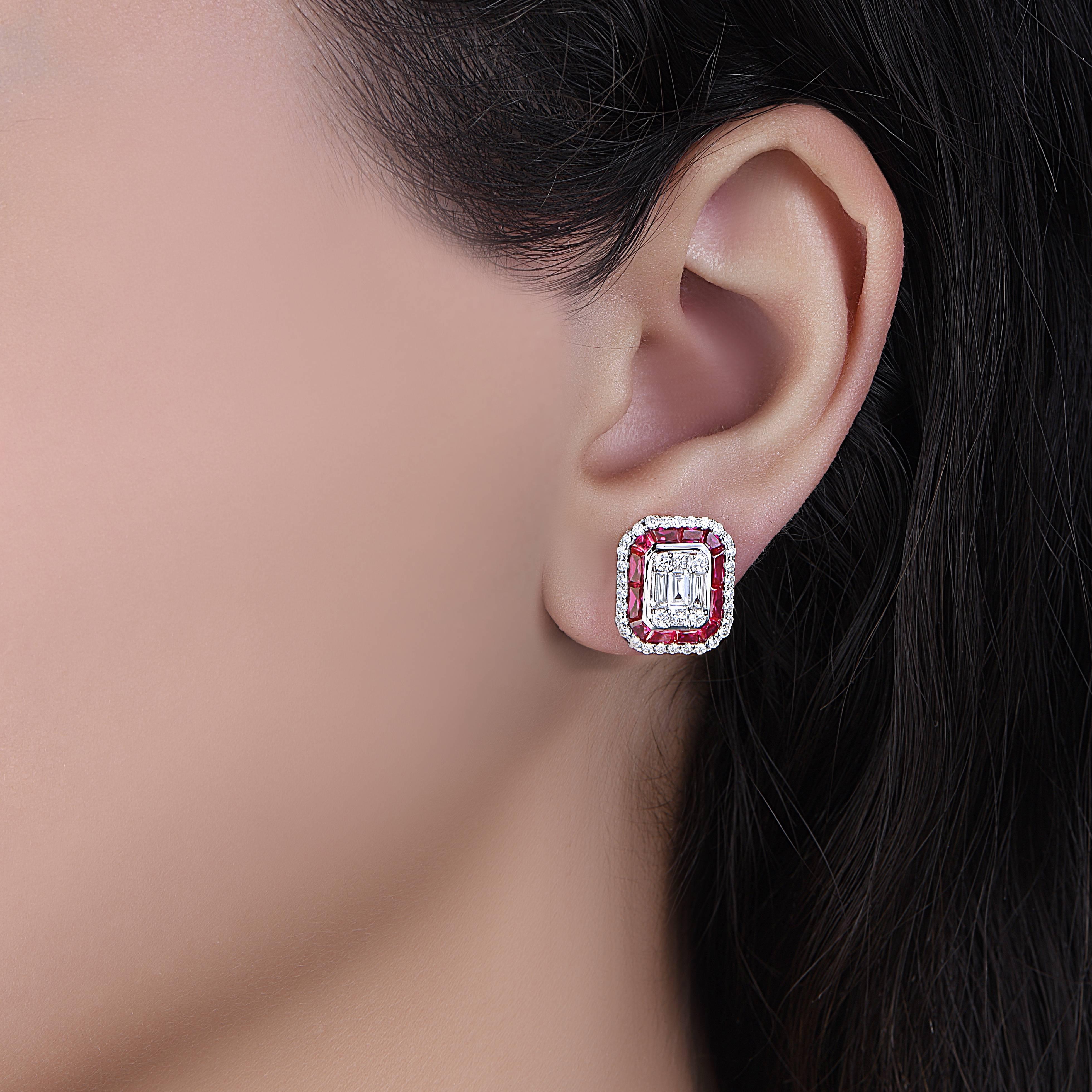 Approx total weight:3.45ct
Rubies: Gorgeous Rich blood red 2.26ct
Diamond weight: 1.19ct
Diamond Color: E-F
Diamond Clarity: Vvs 
Cut: Excellent 
As noted we are vetted and rated a Top Seller on 1stdibs falling into the top 25% of dealers listed