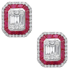 Emilio Jewelry 3.45 Carat Unique Ruby Diamond Stud Earrings