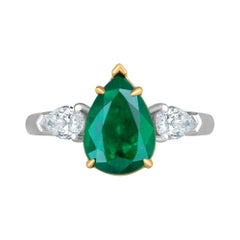Emilio Jewelry 3.47 Carat Certified Vivid Green Emerald Diamond Ring
