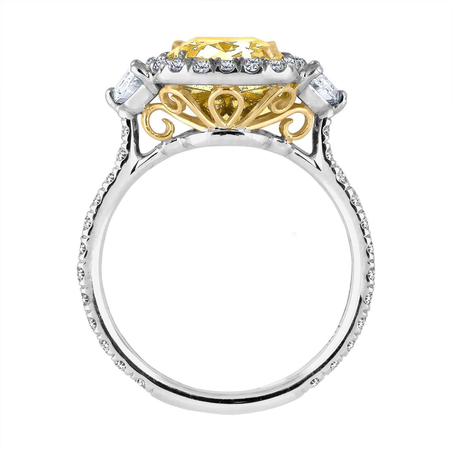 Emilio Jewelry 3.49 Carat GIA Certified Natural Fancy Yellow Diamond Ring 1