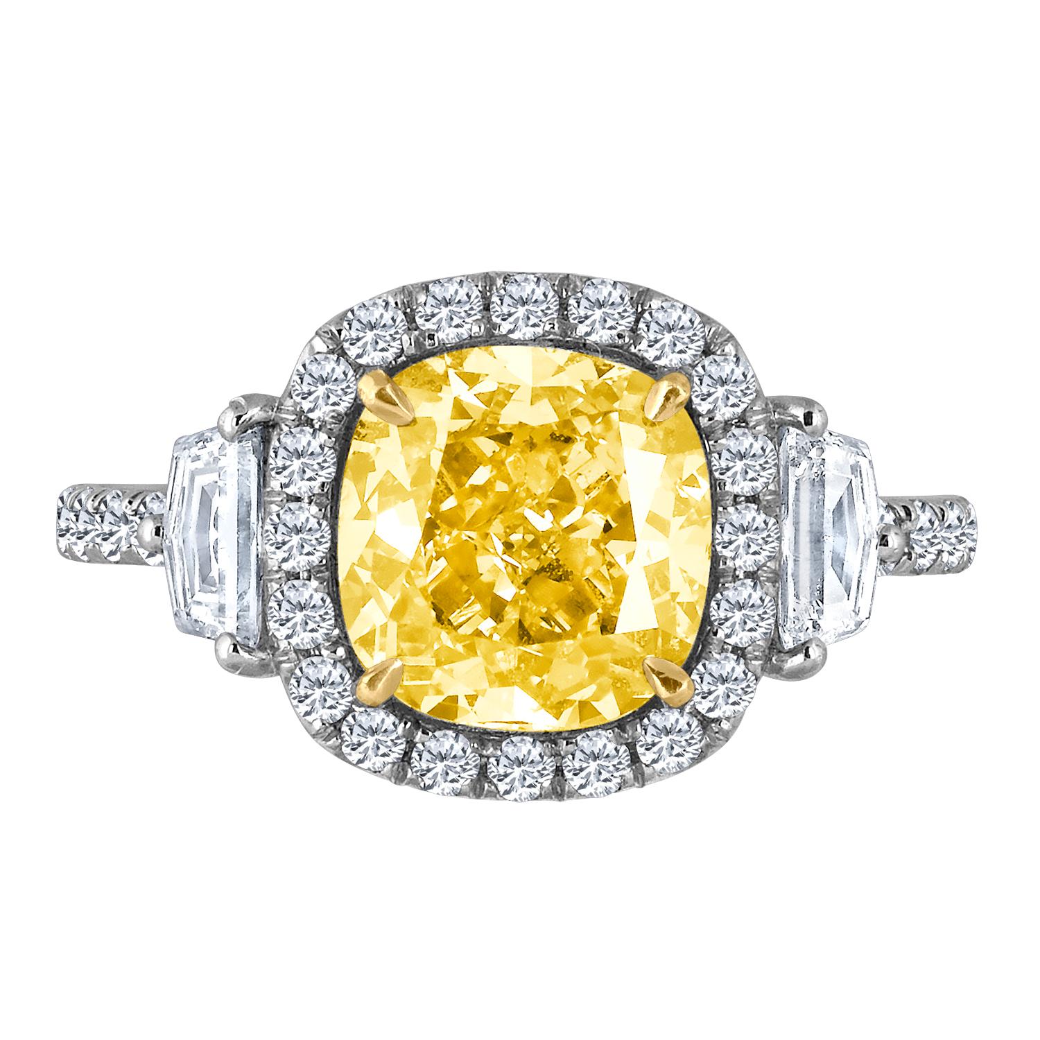 Emilio Jewelry 3.49 Carat GIA Certified Natural Fancy Yellow Diamond Ring