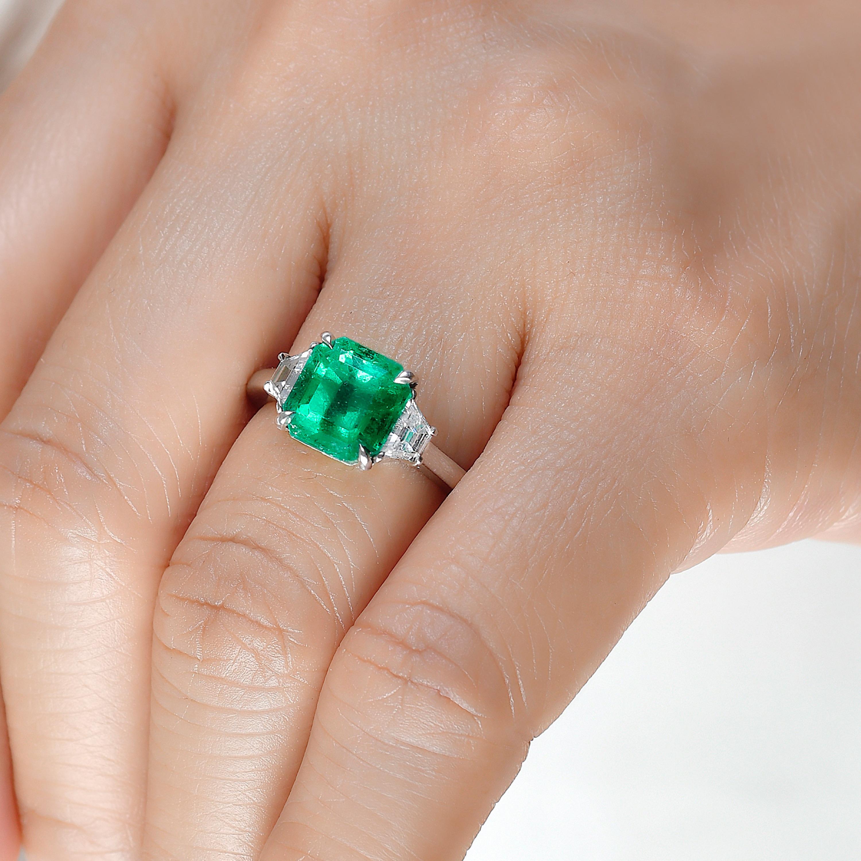 Emerald Cut Emilio Jewelry 3.58 Carat Certified Colombian Emerald Ring For Sale