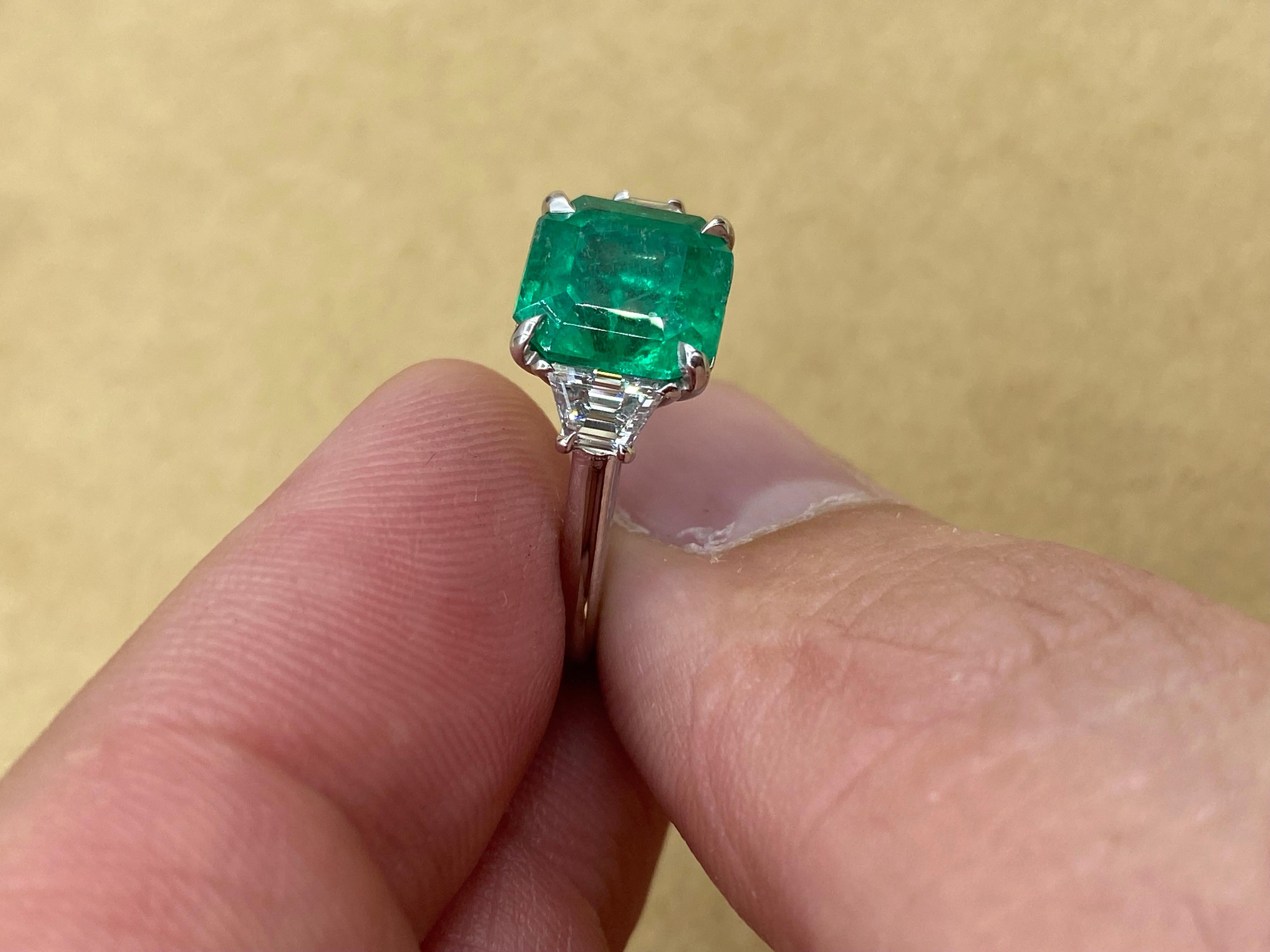 Emerald Cut Emilio Jewelry AGL Certified 3.58 Carat Colombian Muzo Emerald Diamond Ring For Sale