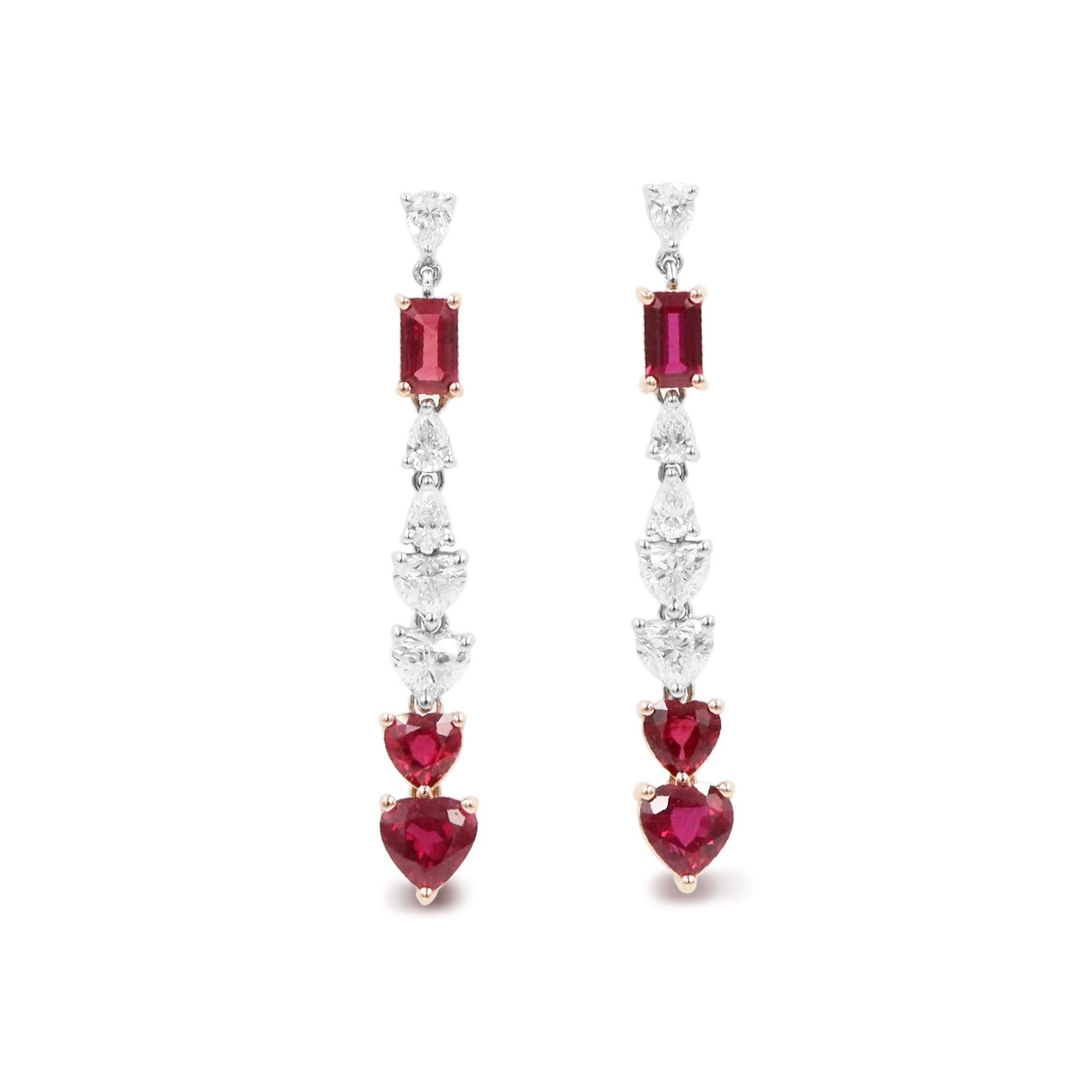 Heart Cut Emilio Jewelry 3.58 Carat Ruby Diamond Earrings For Sale