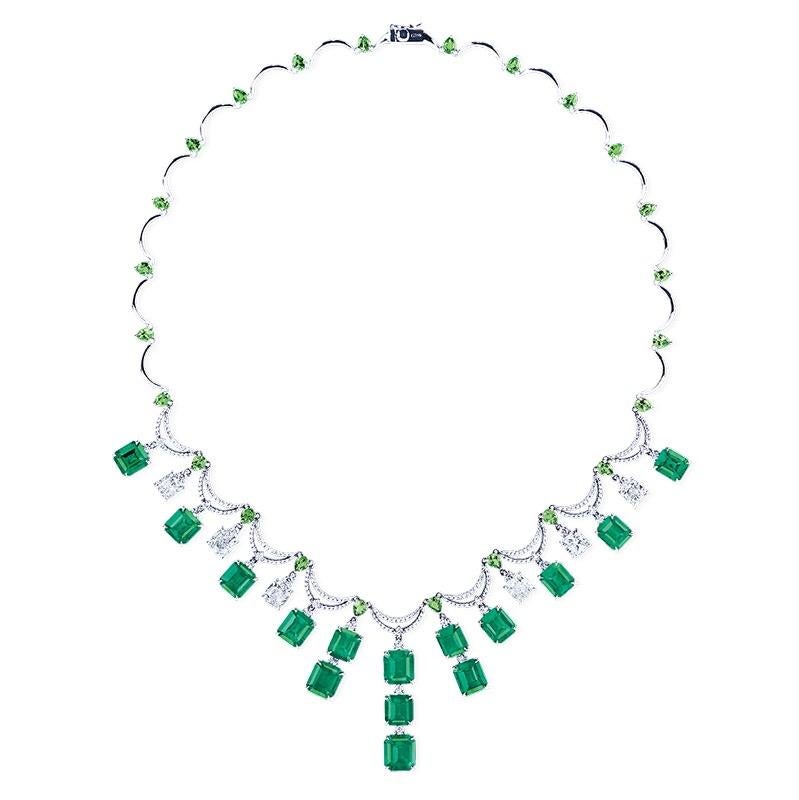 Emilio Jewelry Collier d'émeraudes de Colombie de 36 carats couleur Muzo Neuf - En vente à New York, NY