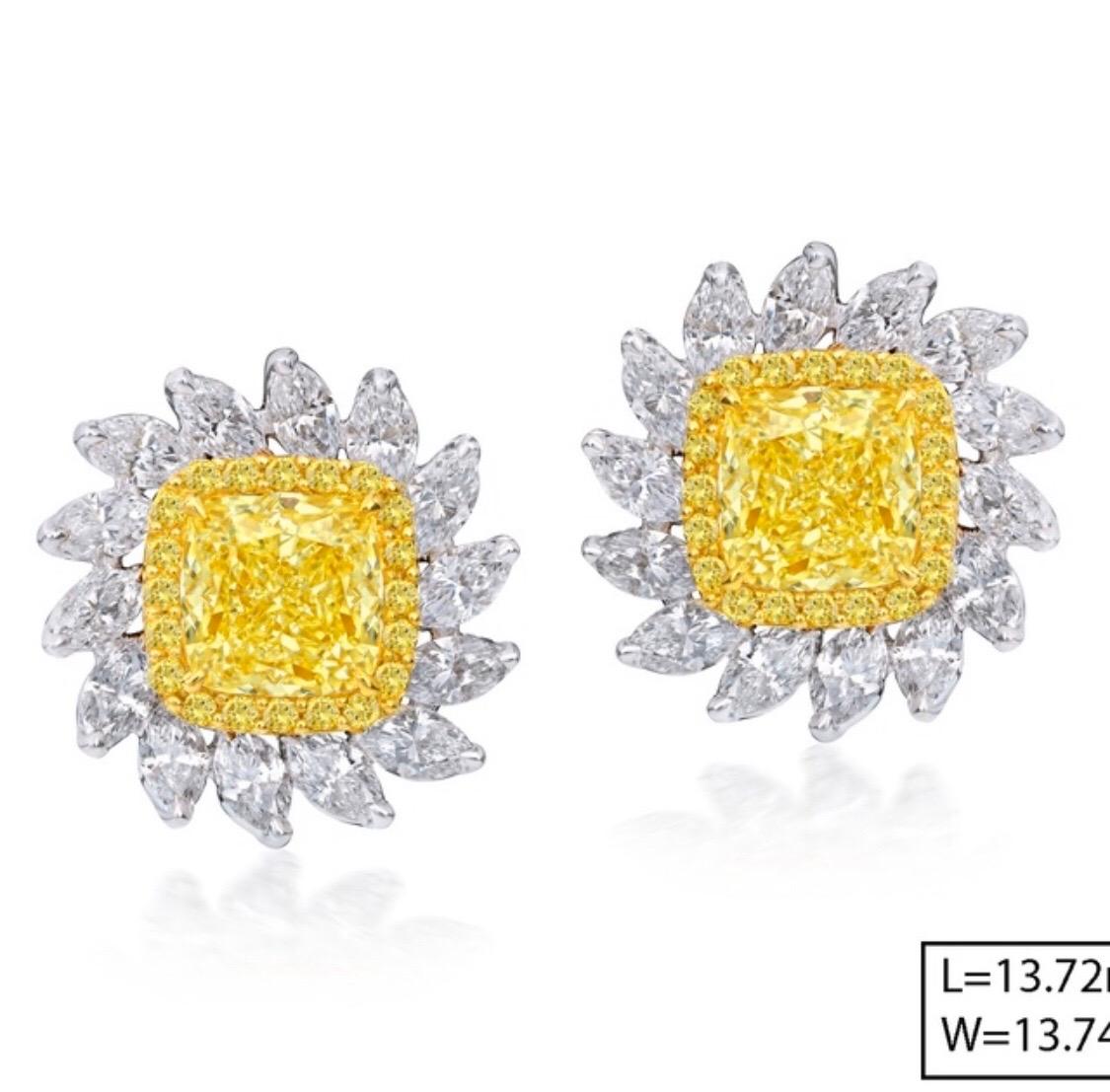 Cushion Cut Emilio Jewelry 3.60 Carat Cushion Yellow Diamond Earrings