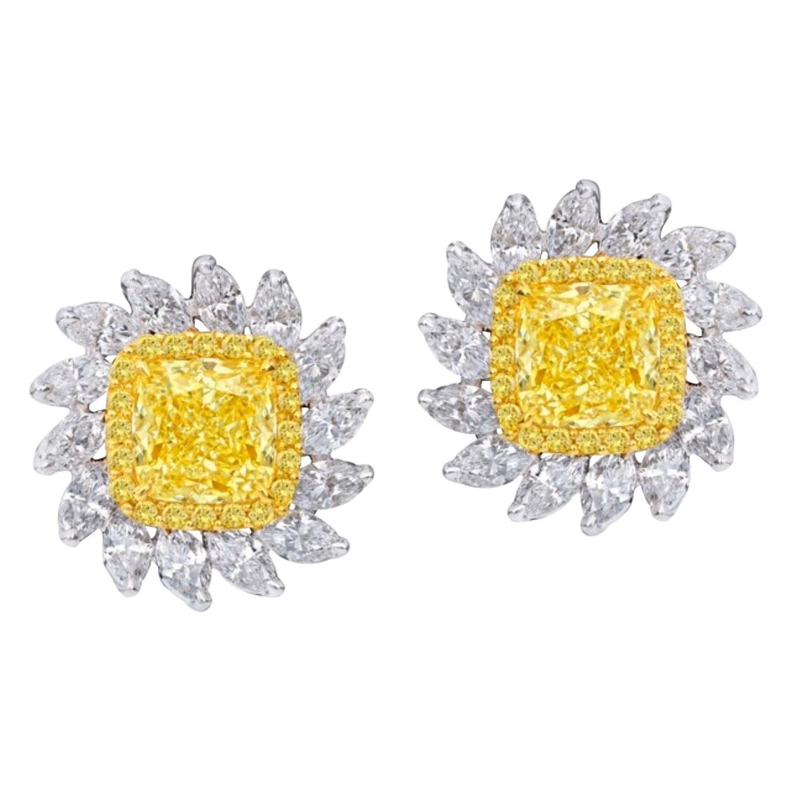 Emilio Jewelry 3.60 Carat Cushion Yellow Diamond Earrings
