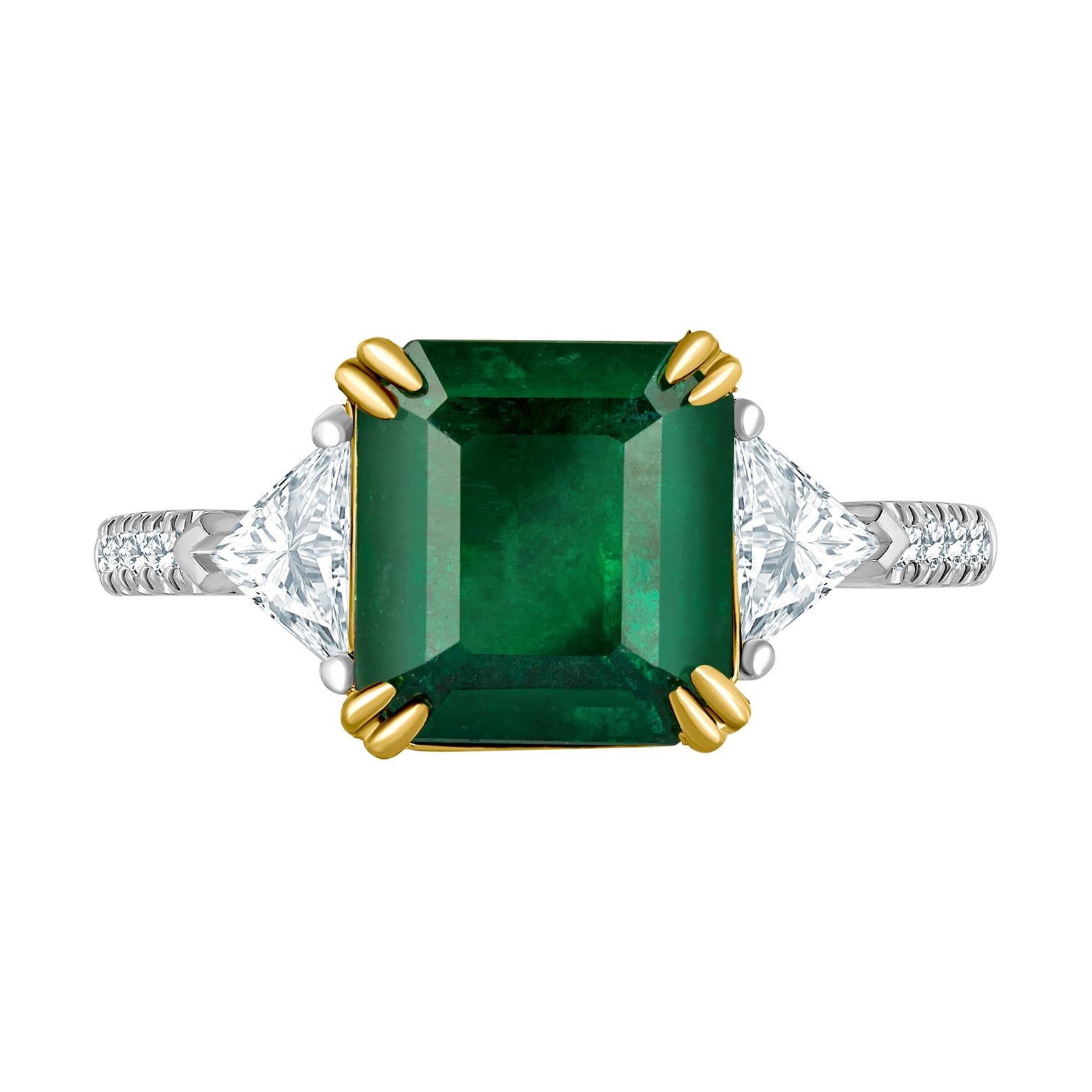 Emilio Jewelry 3.72 Carat Certified Vivid Green Emerald Diamond Ring