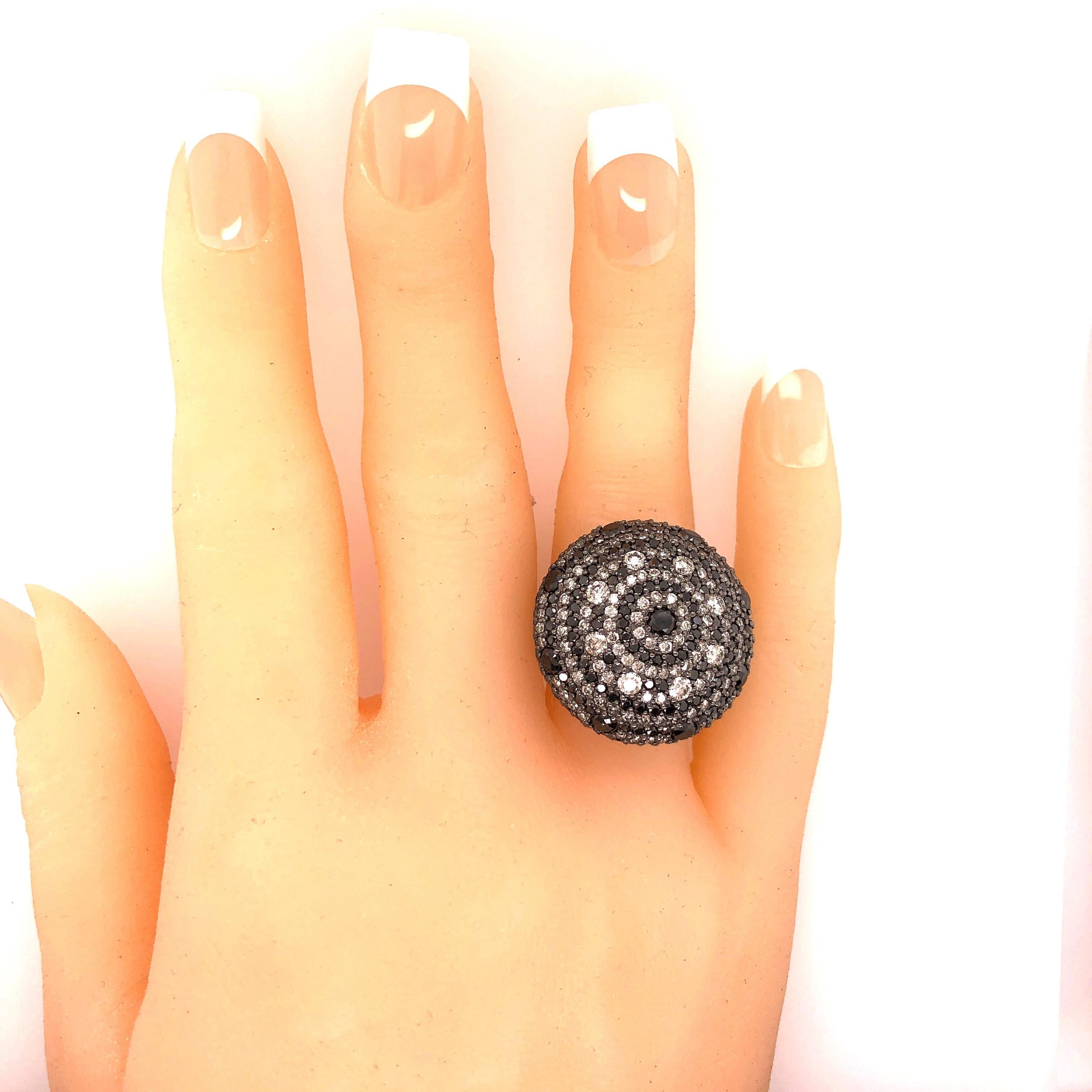 Emilio Jewelry 3.77 Carat Black White Diamond Saturn Ring In New Condition In New York, NY