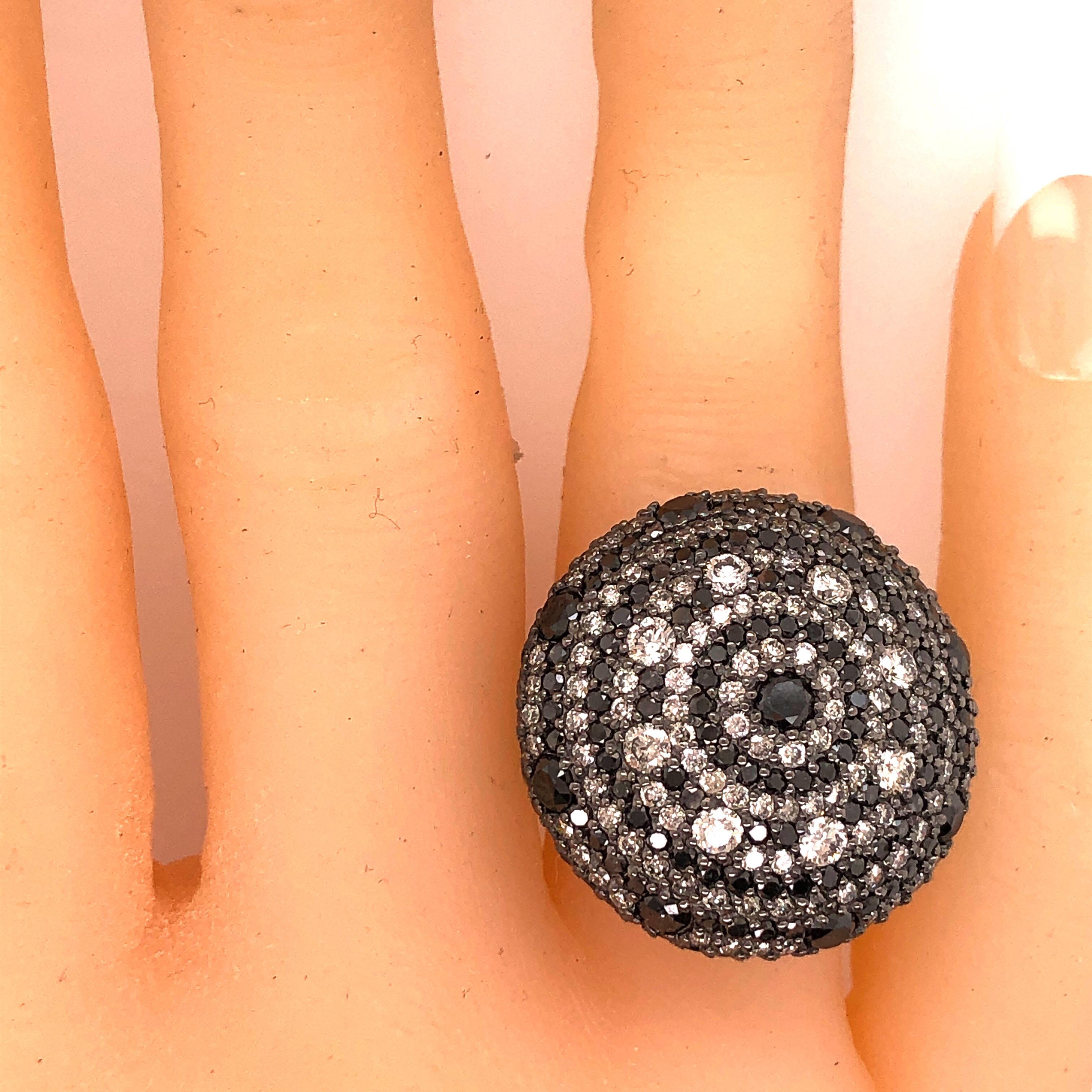Women's Emilio Jewelry 3.77 Carat Black White Diamond Saturn Ring