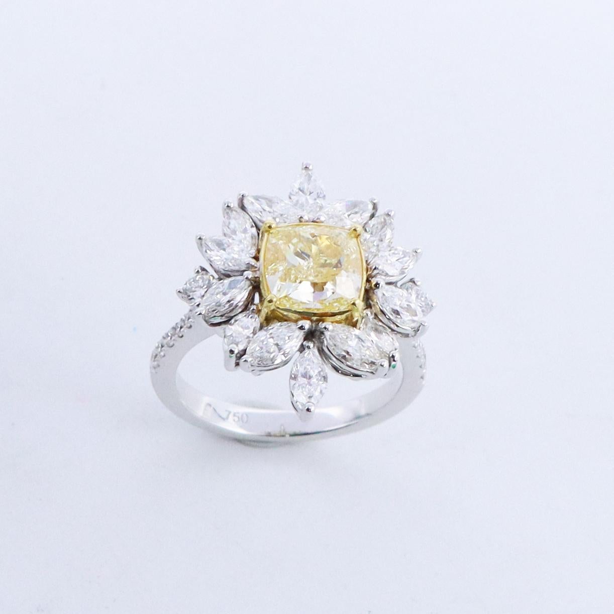 Cushion Cut Emilio Jewelry 3.82 Carat Fancy Yellow Diamond Cluster Cocktail Ring