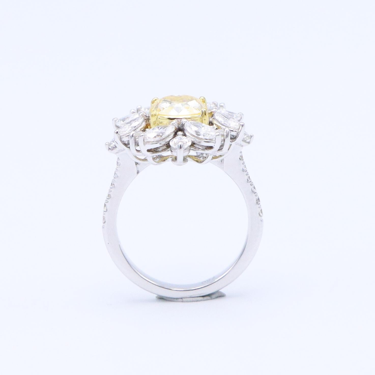 Emilio Jewelry 3.82 Carat Fancy Yellow Diamond Cluster Cocktail Ring In New Condition In New York, NY