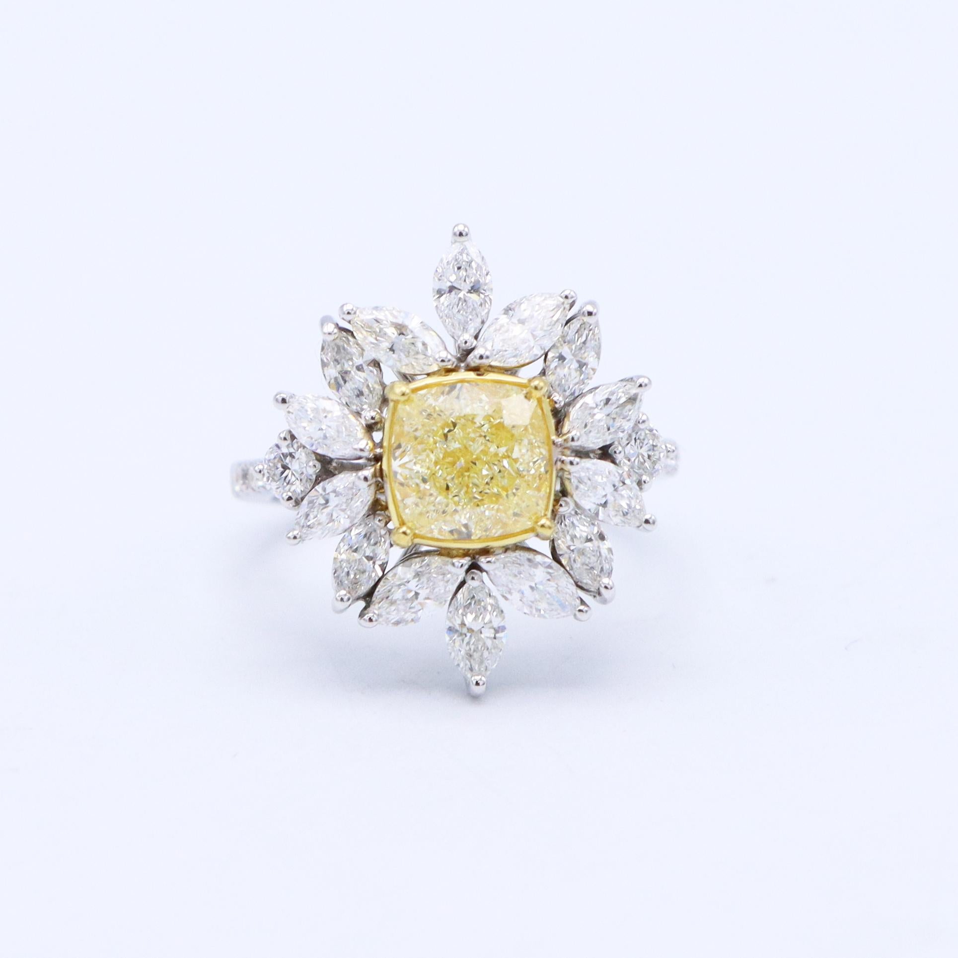 Women's or Men's Emilio Jewelry 3.82 Carat Fancy Yellow Diamond Cluster Cocktail Ring