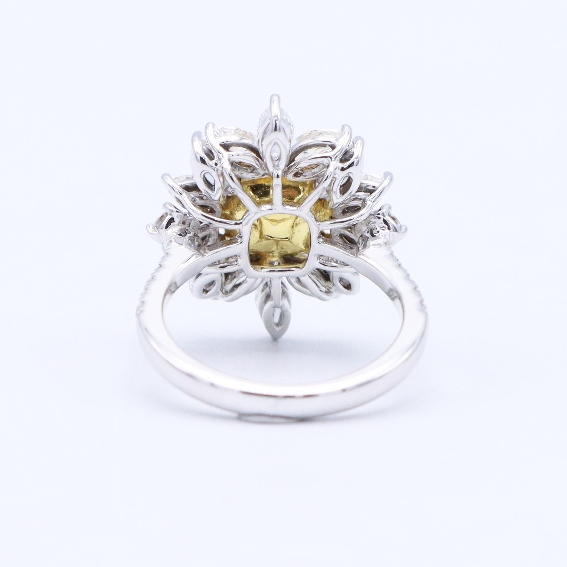 Emilio Jewelry 3.82 Carat Fancy Yellow Diamond Cluster Cocktail Ring 2