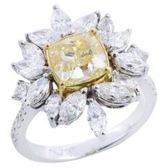 Emilio Jewelry 3.82 Carat Fancy Yellow Diamond Cluster Cocktail Ring