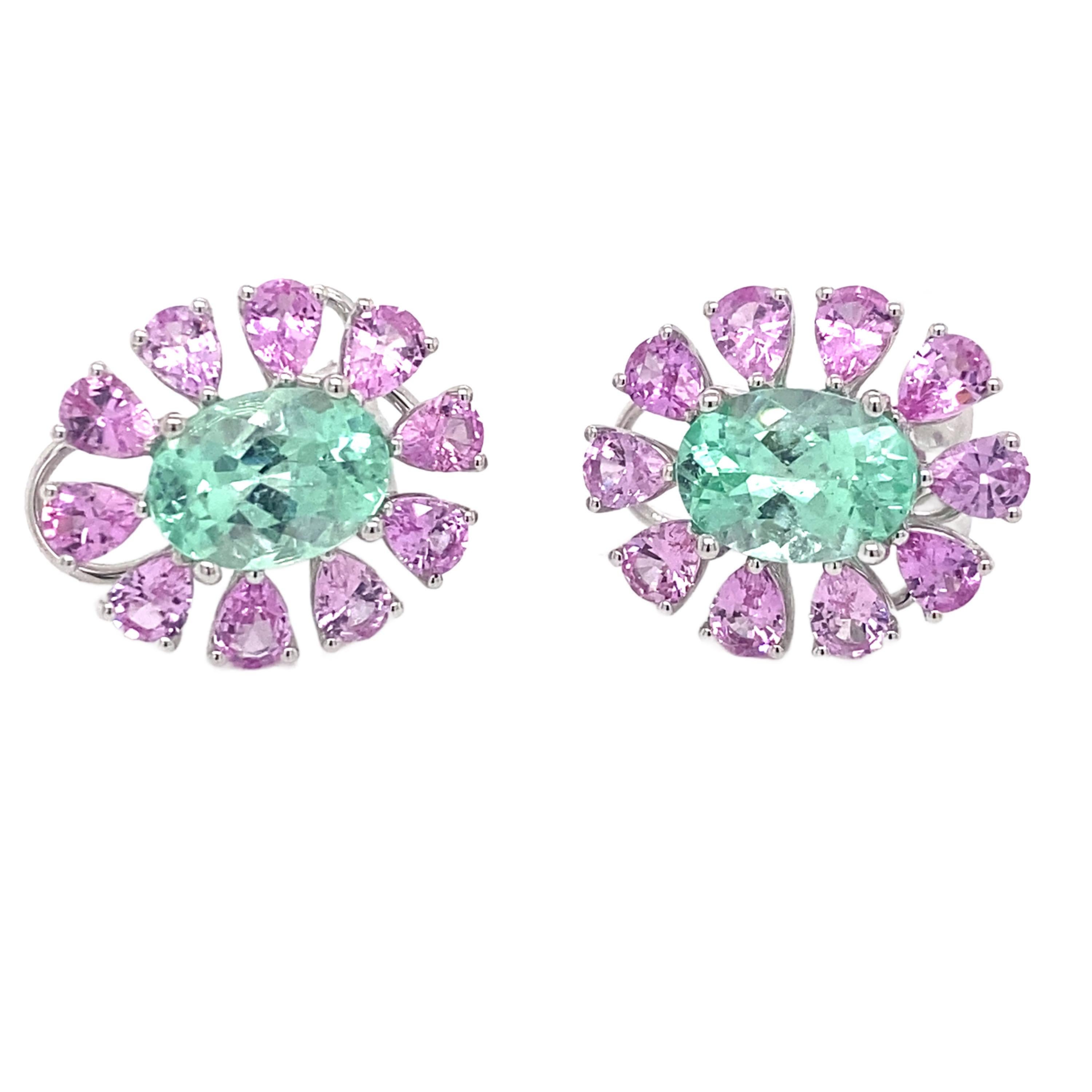 Taglio ovale Emilio Gioielli Orecchino con zaffiro rosa Paraiba naturale da 3,84 carati in vendita