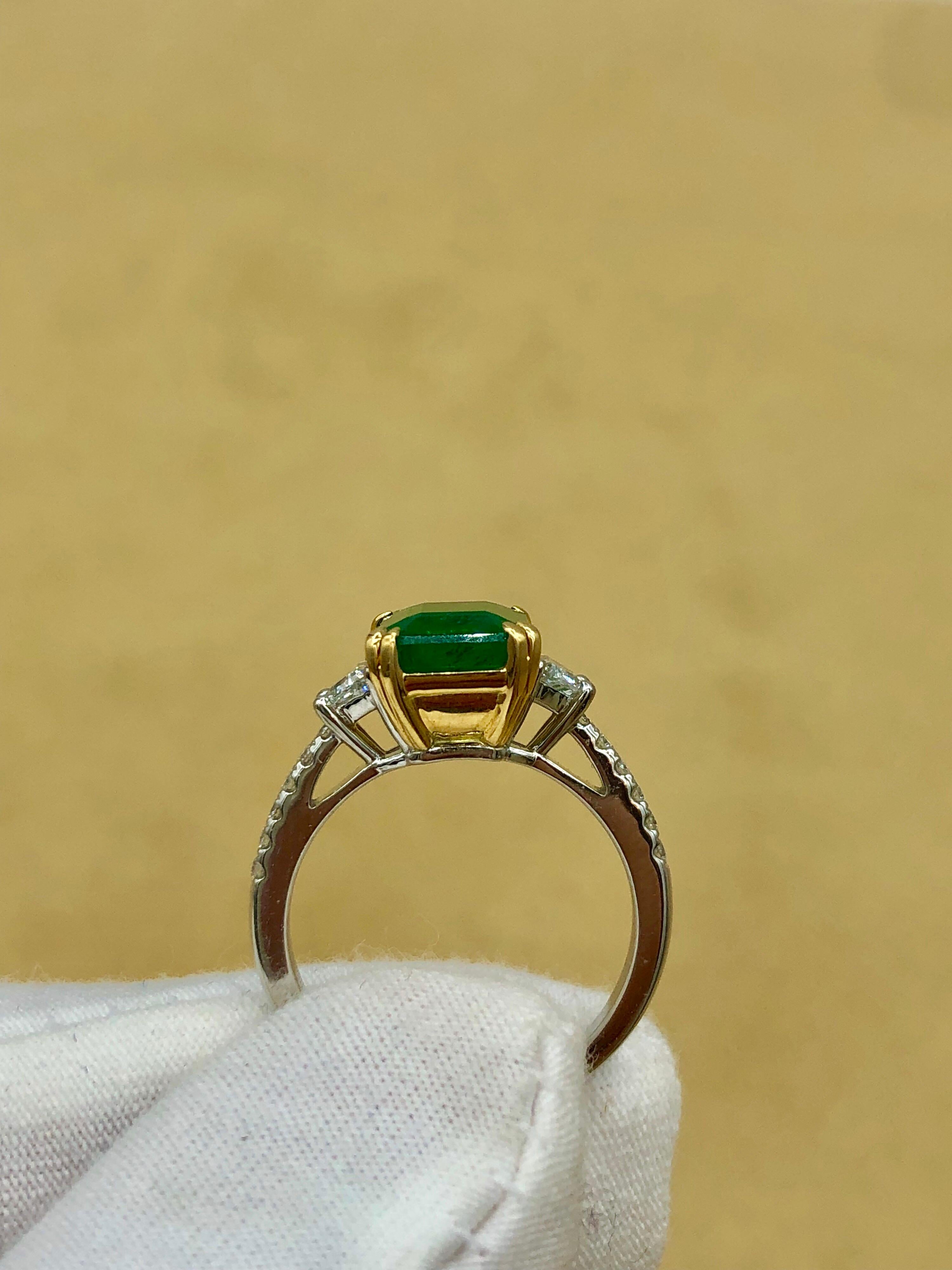Emilio Jewelry Certified Vivid Green 3.85 Carat Emerald Diamond Platinum Ring 8