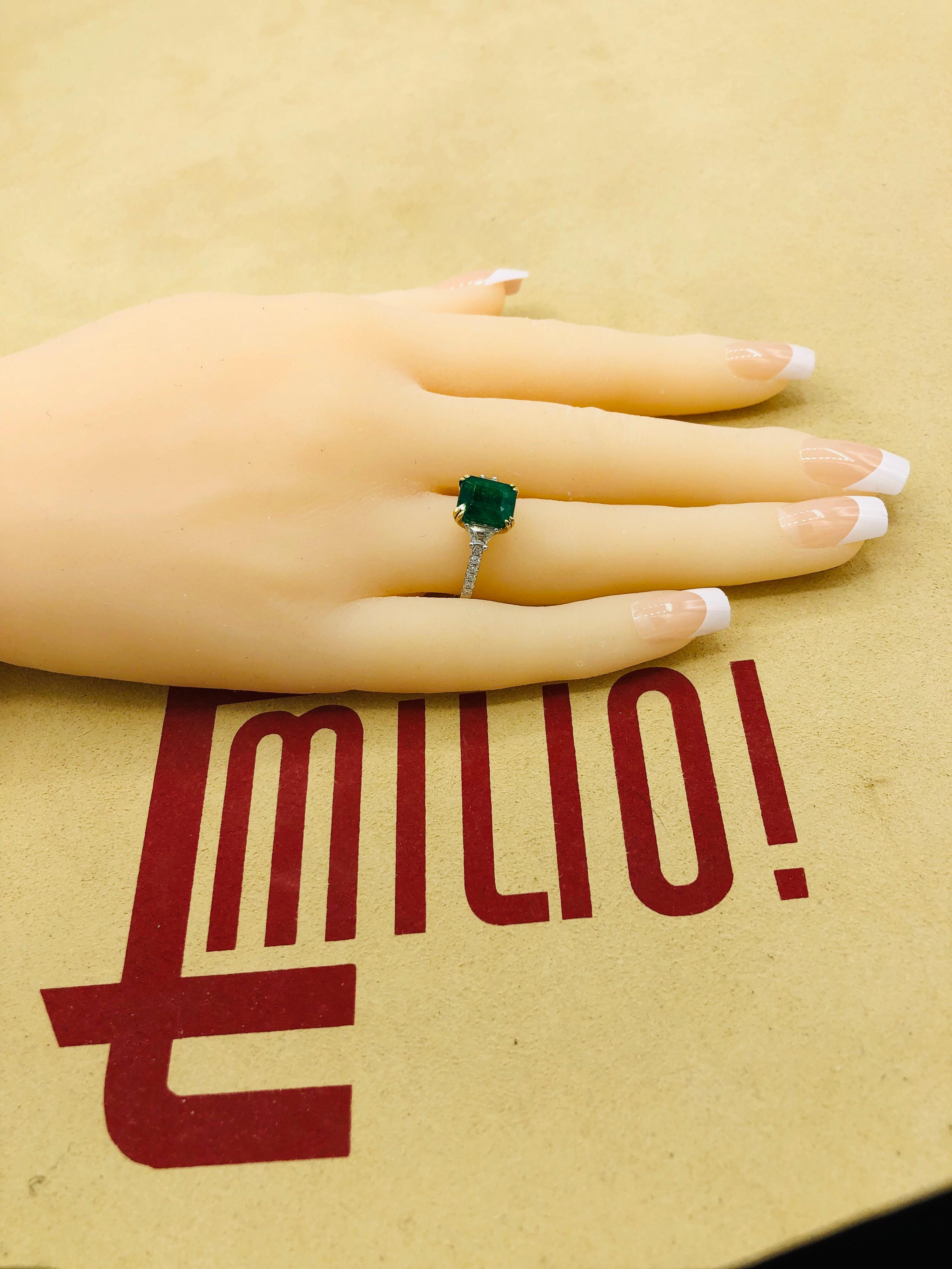 Emilio Jewelry Certified Vivid Green 3.85 Carat Emerald Diamond Platinum Ring 13