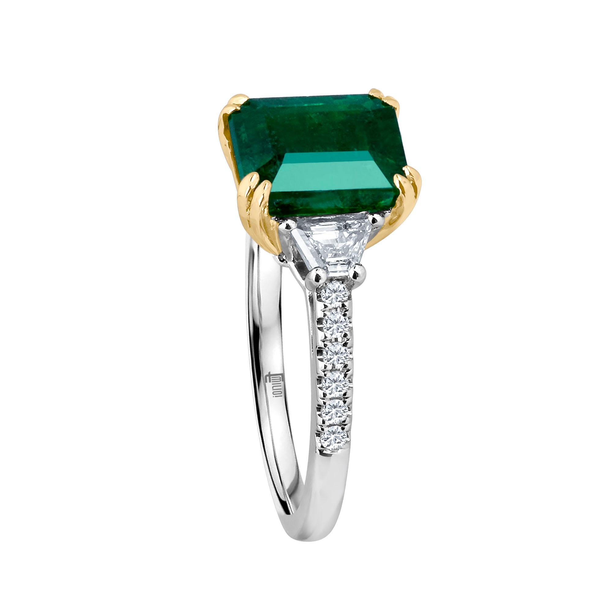 Emilio Jewelry Certified Vivid Green 3.85 Carat Emerald Diamond Platinum Ring 1