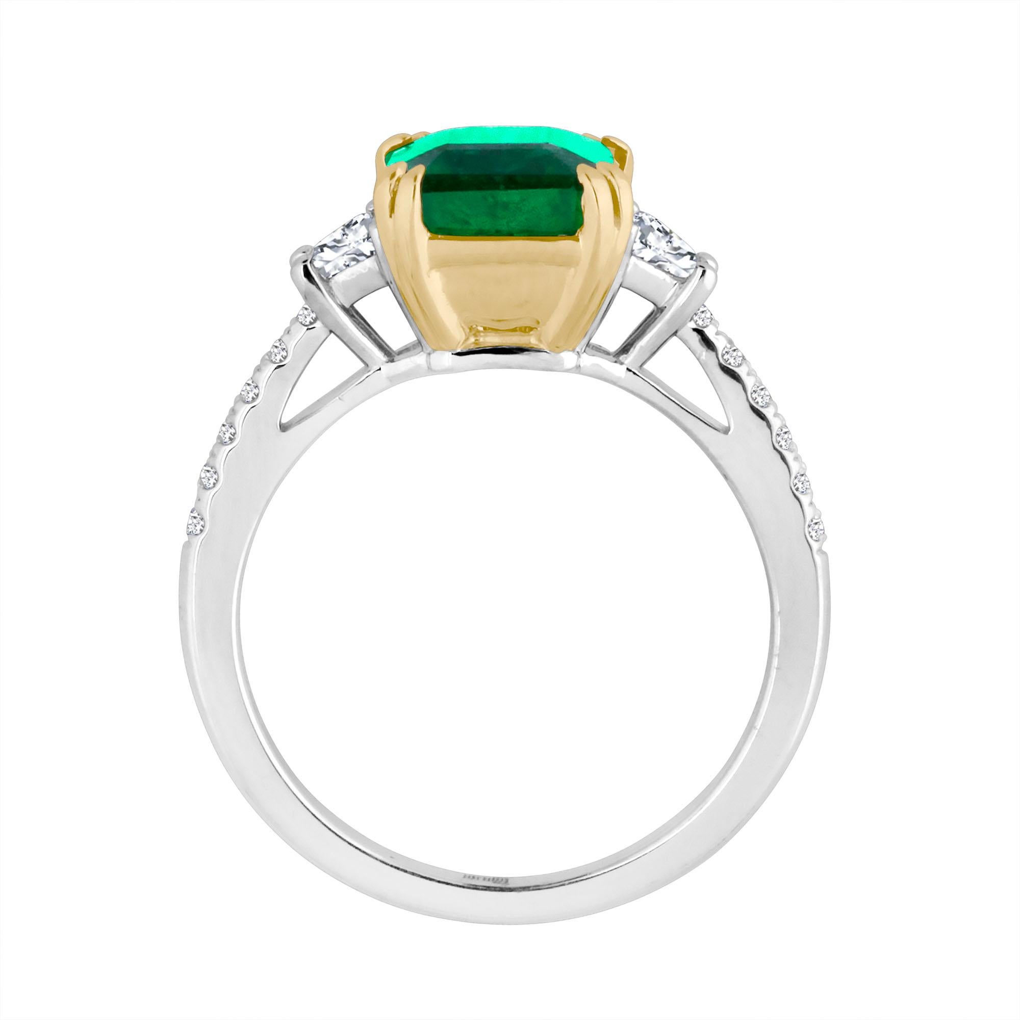 Emilio Jewelry Certified Vivid Green 3.85 Carat Emerald Diamond Platinum Ring 2