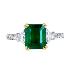 Emilio Jewelry Certified Vivid Green 3.85 Carat Emerald Diamond Platinum Ring