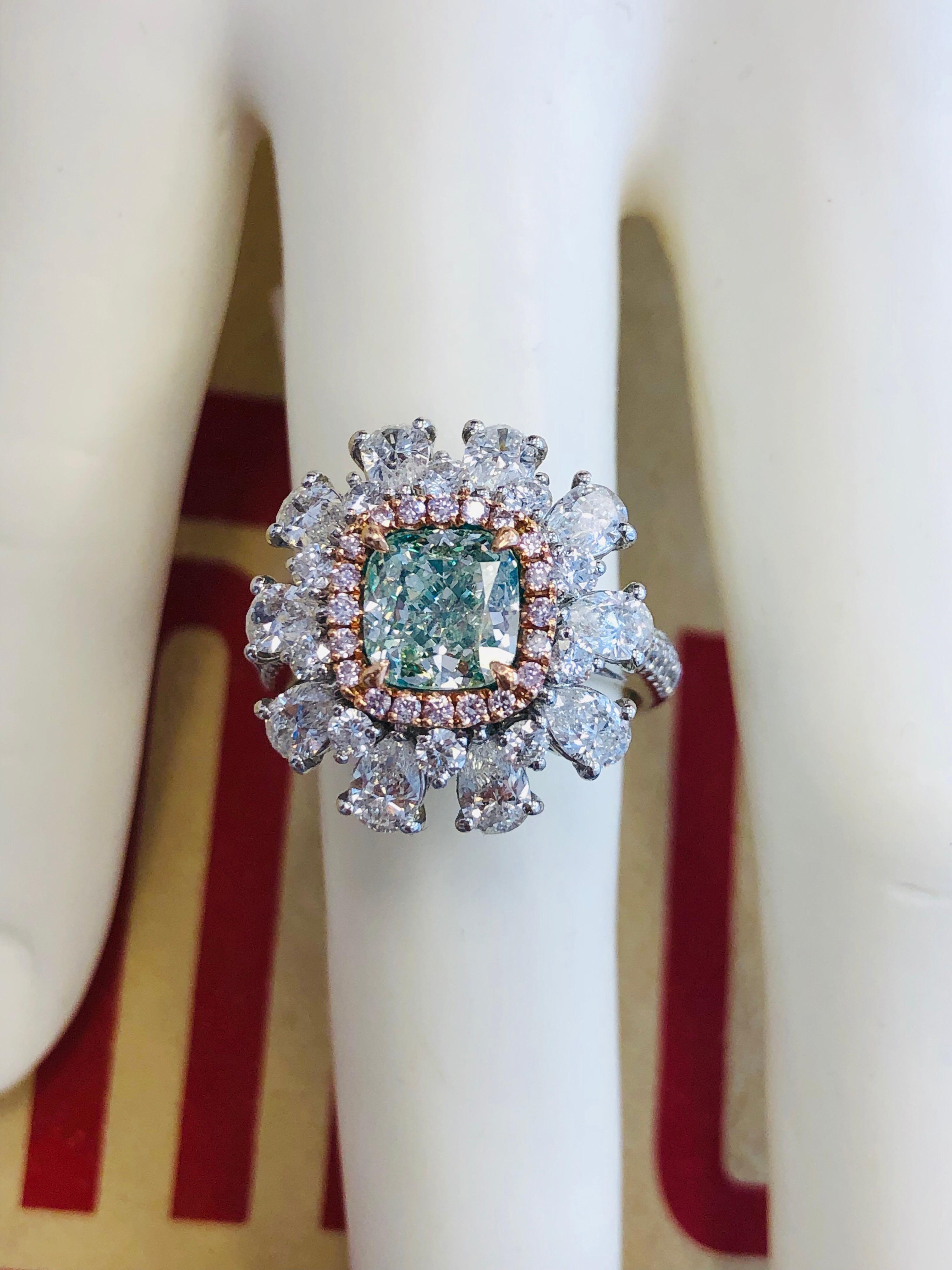 Emilio Jewelry 3.91 Carat GIA Certified Natural Green Diamond Ring 6