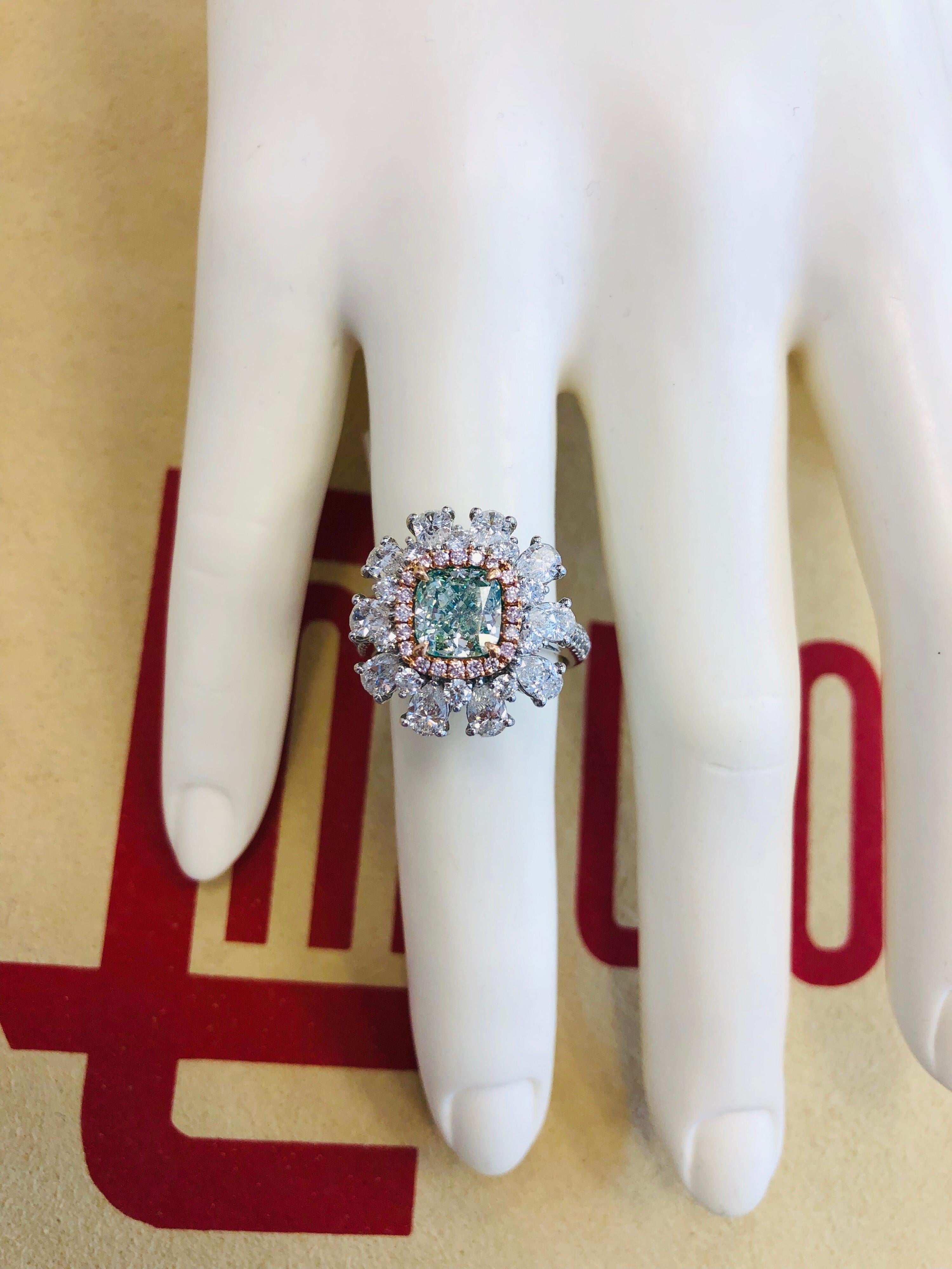 Emilio Jewelry 3.91 Carat GIA Certified Natural Green Diamond Ring 7