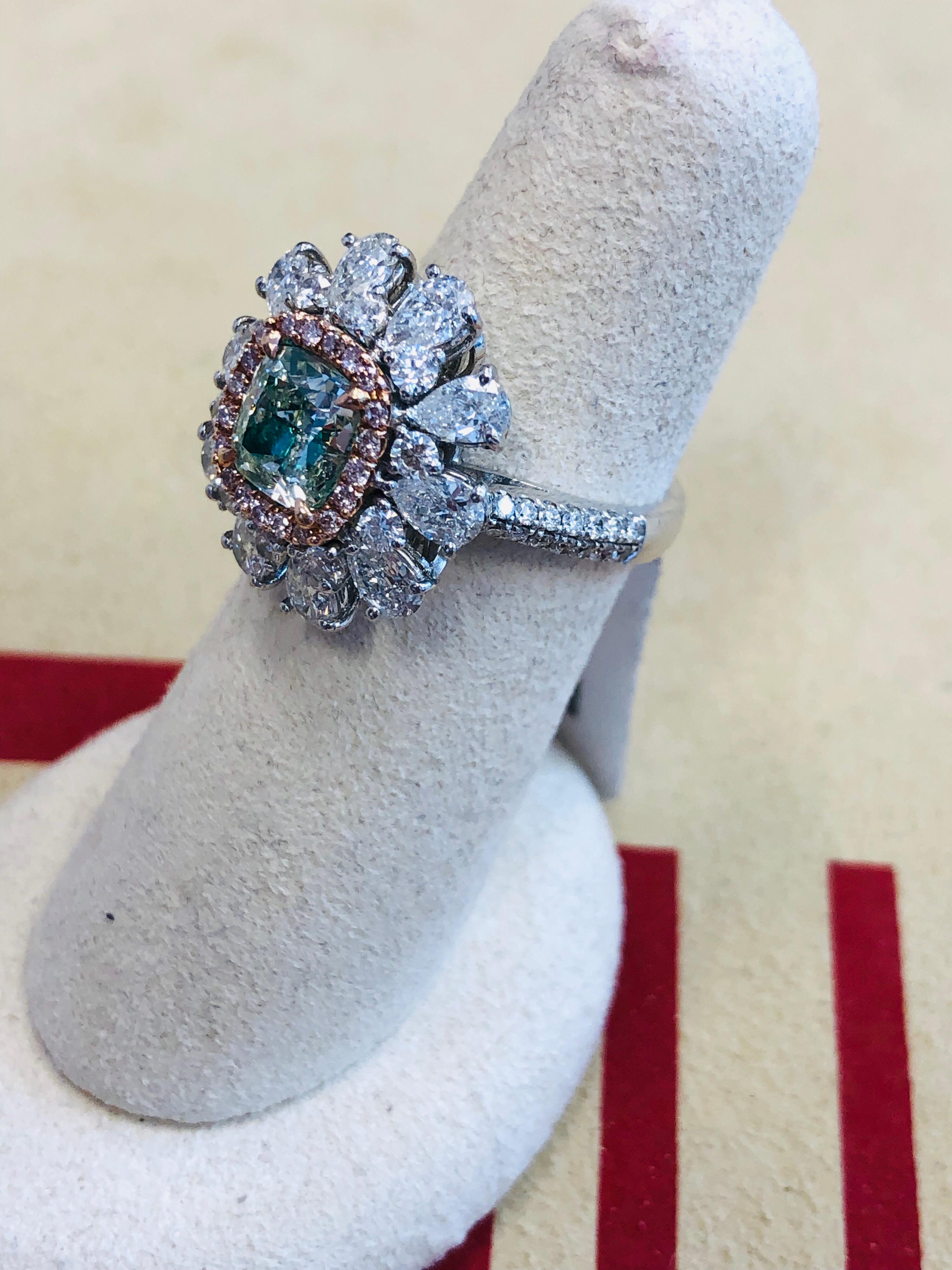 Emilio Jewelry 3.91 Carat GIA Certified Natural Green Diamond Ring 8
