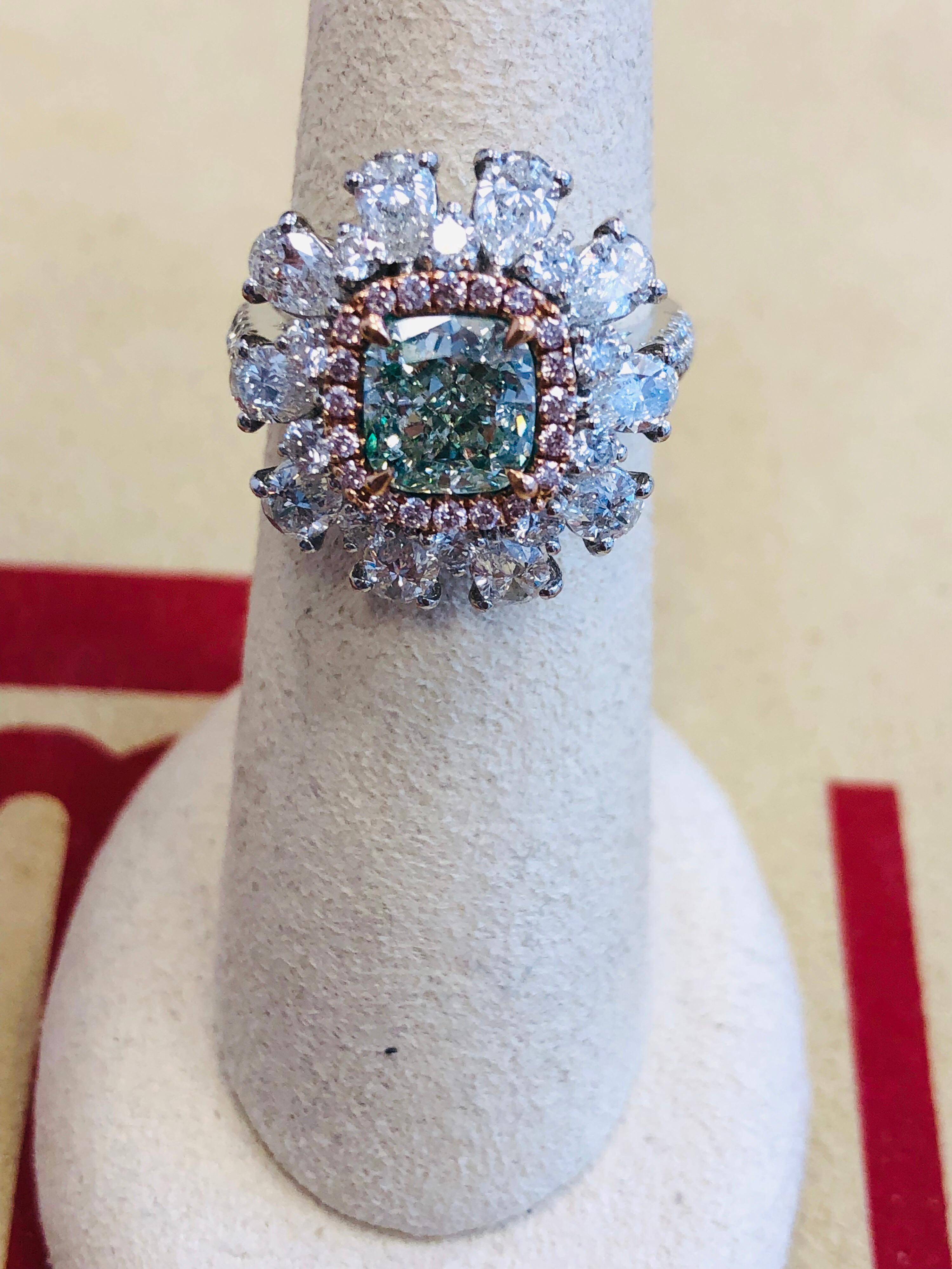 Emilio Jewelry 3.91 Carat GIA Certified Natural Green Diamond Ring 9