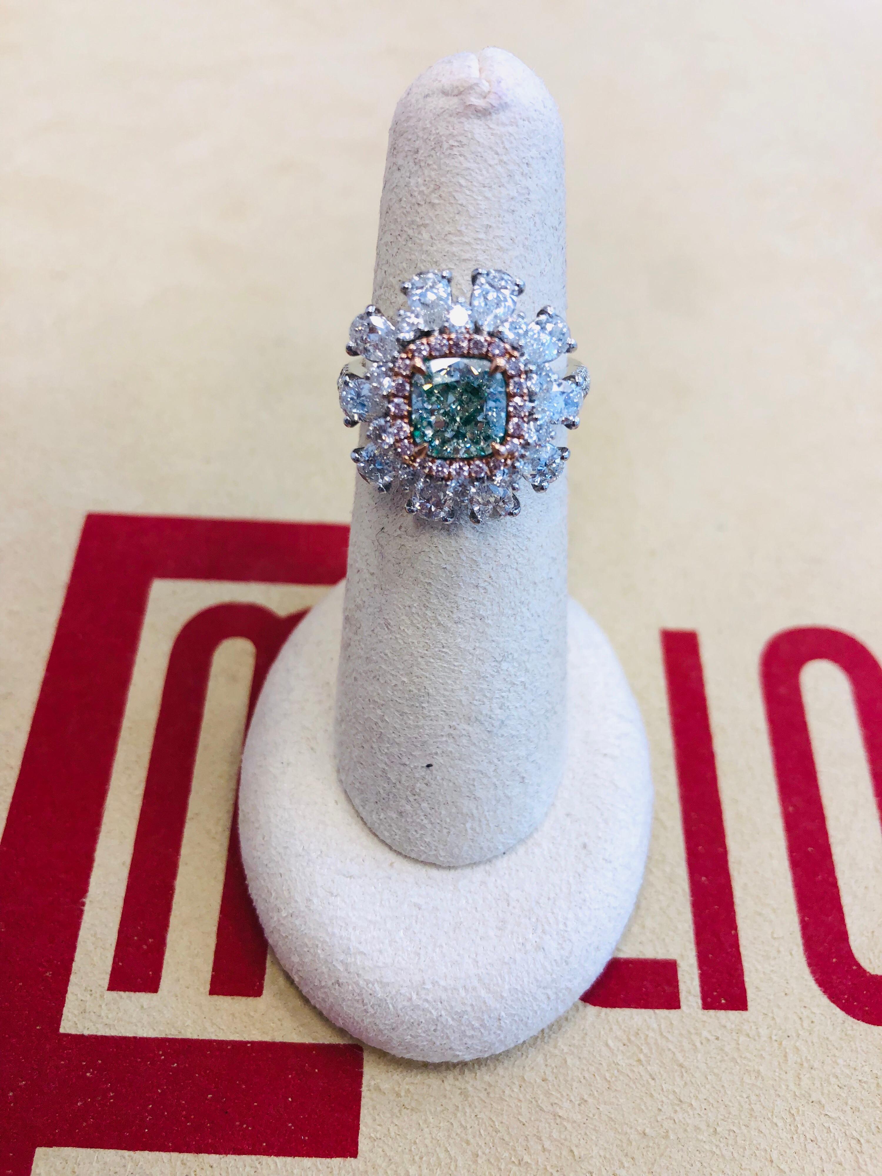 Emilio Jewelry 3.91 Carat GIA Certified Natural Green Diamond Ring 10