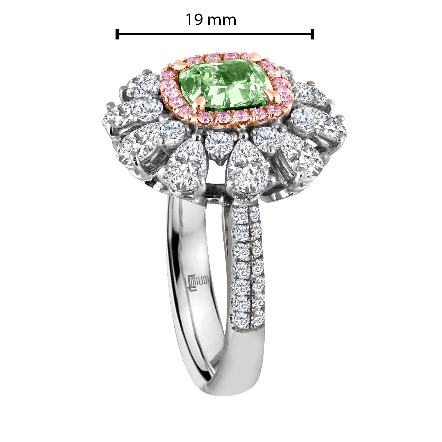 Women's Emilio Jewelry 3.91 Carat GIA Certified Natural Green Diamond Ring