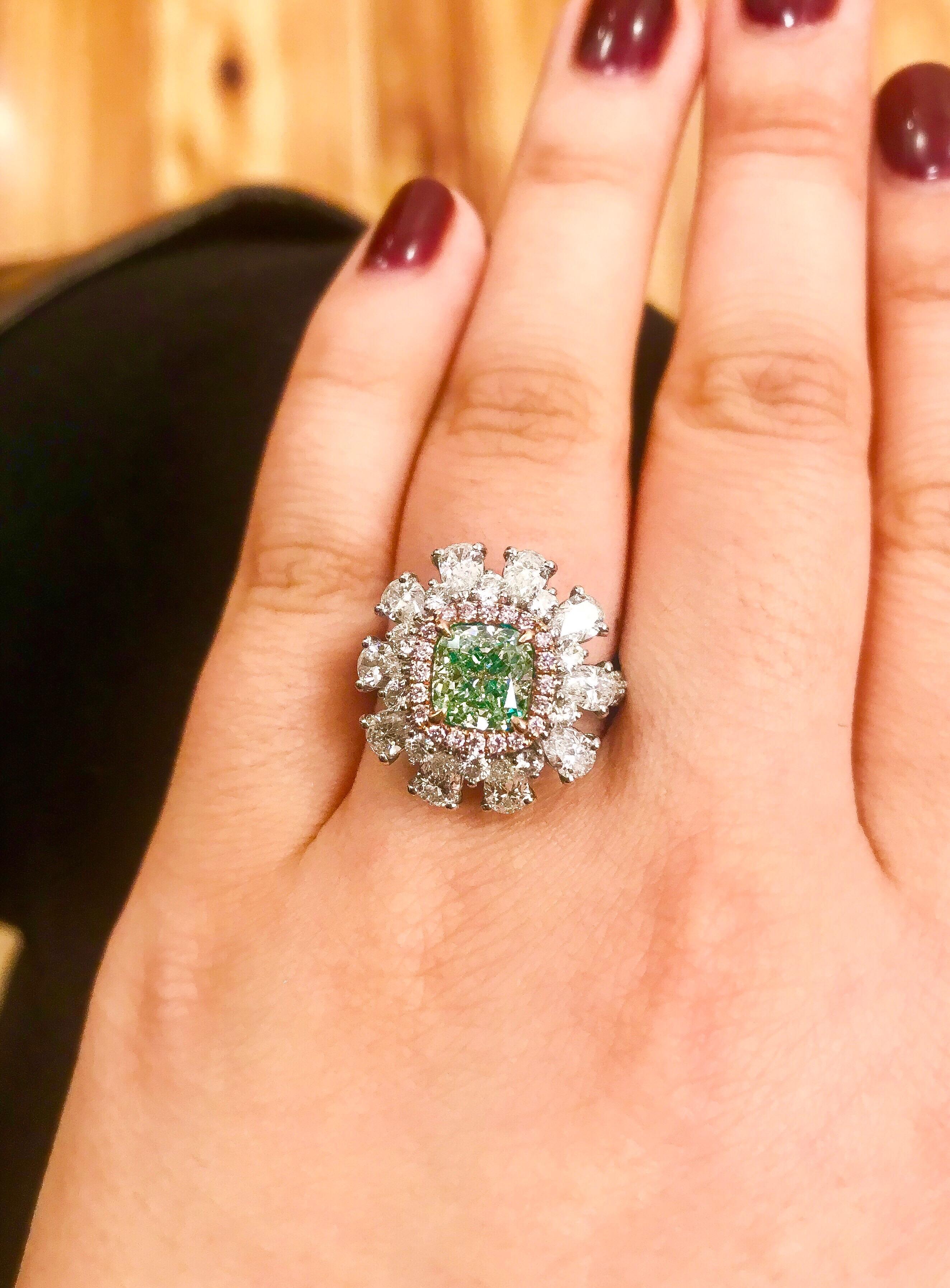 Emilio Jewelry 3.91 Carat GIA Certified Natural Green Diamond Ring 3