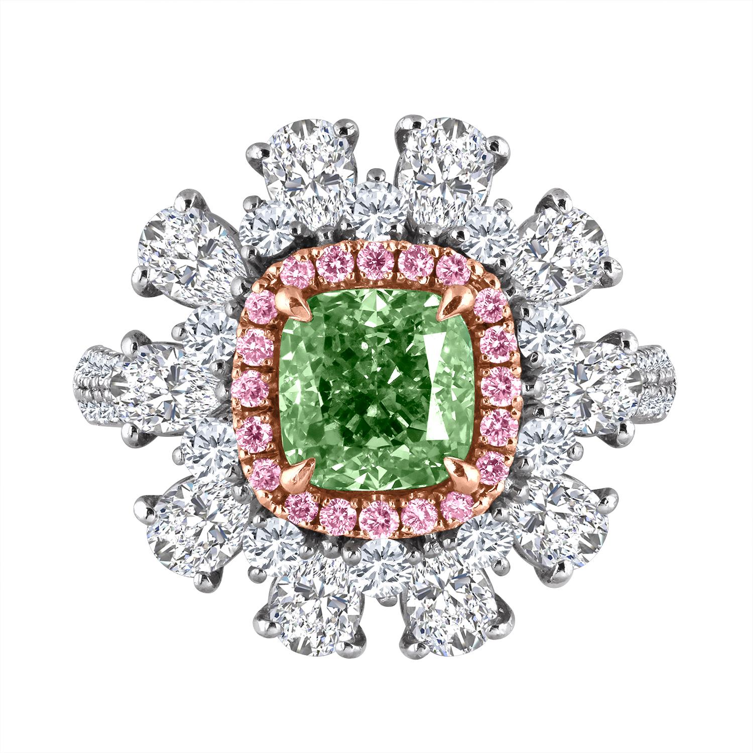 Emilio Jewelry 3.91 Carat GIA Certified Natural Green Diamond Ring