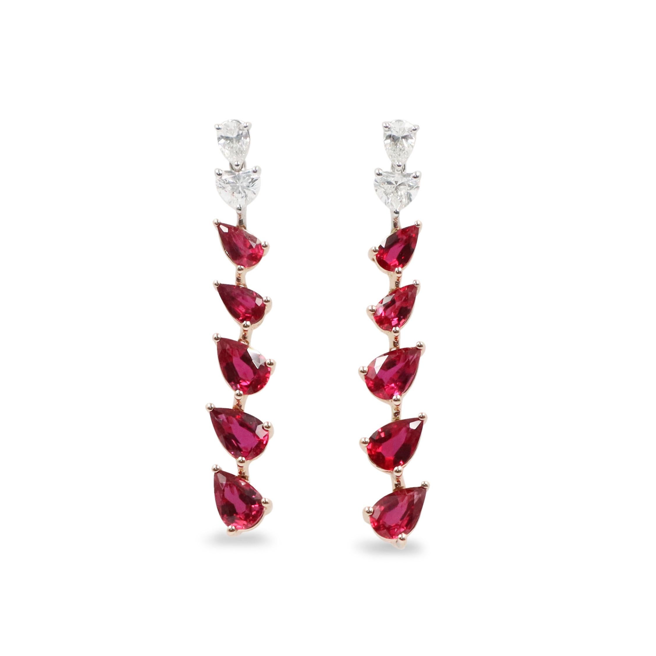 Pear Cut Emilio Jewelry 3.95 Carat Ruby Diamond Earring  For Sale