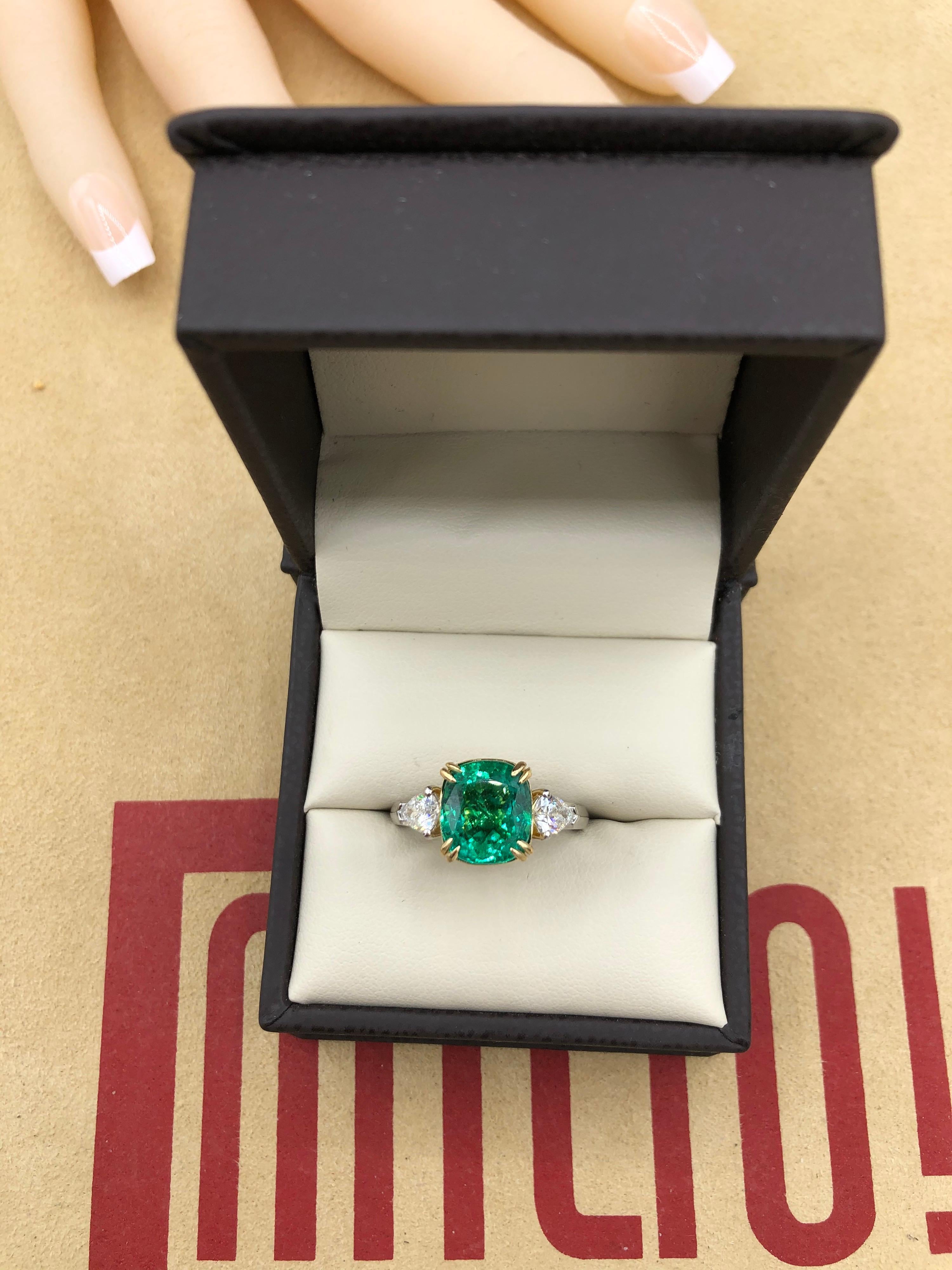 Women's or Men's Emilio Jewelry 4.18 Carat Certified Emerald Diamond Ring