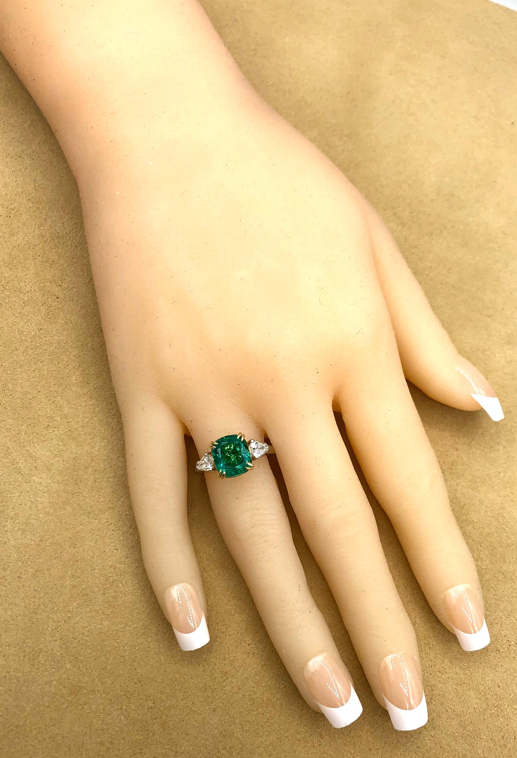 Emilio Jewelry 4.18 Carat Certified Emerald Diamond Ring 2