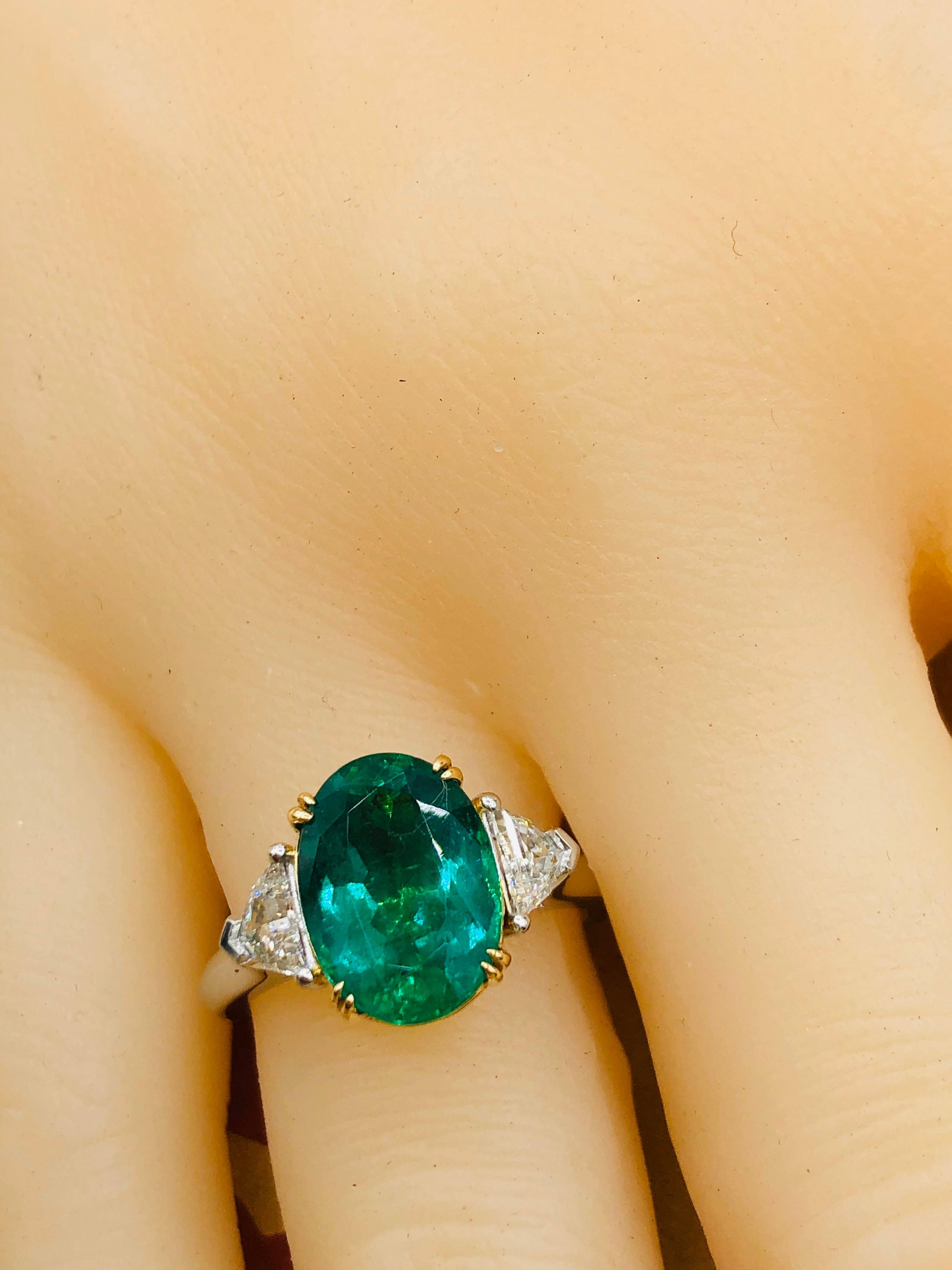 Emilio Jewelry 4.18 Carat Oval Emerald Diamond Ring 6