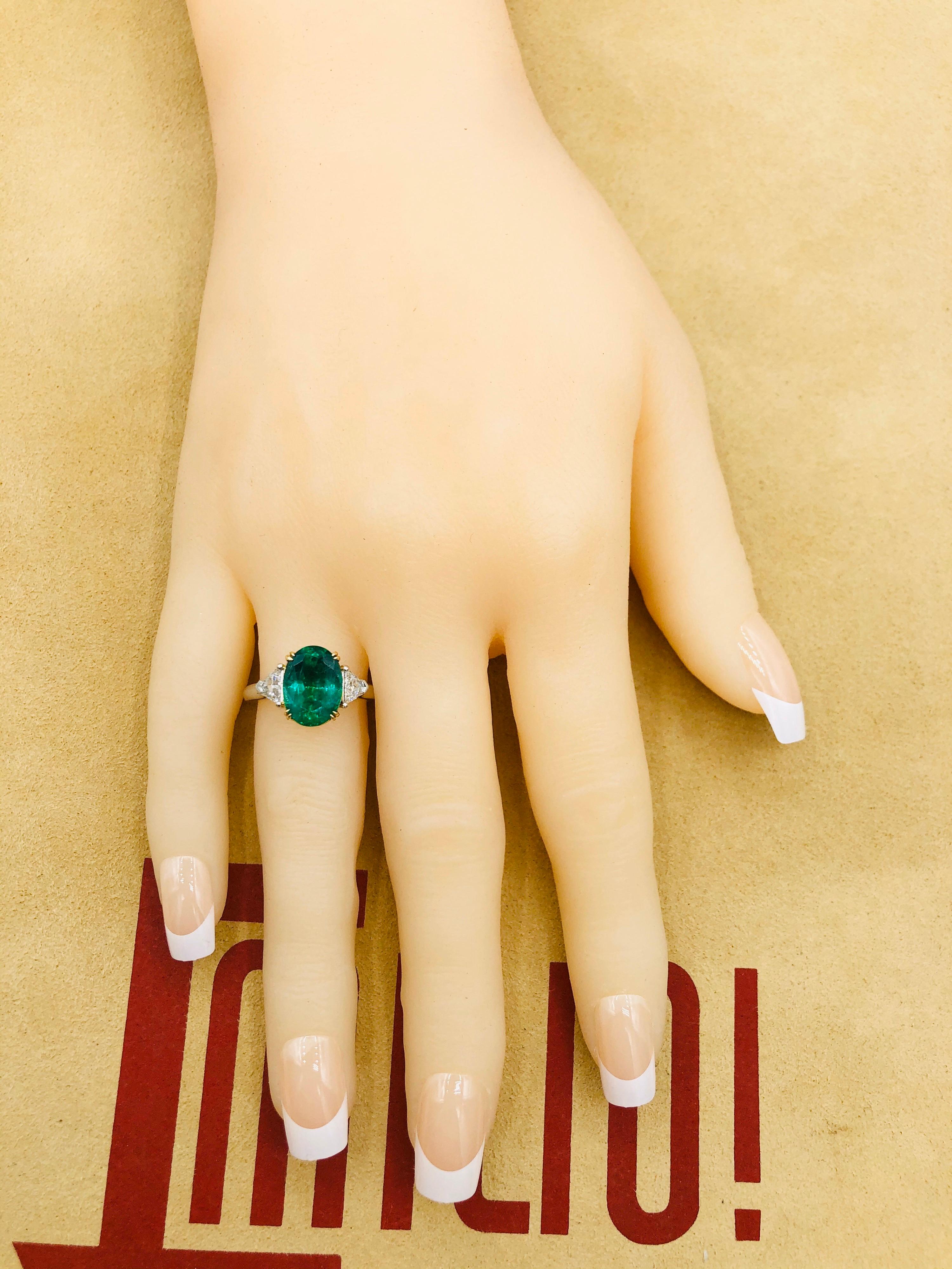 Emilio Jewelry 4.18 Carat Oval Emerald Diamond Ring 7